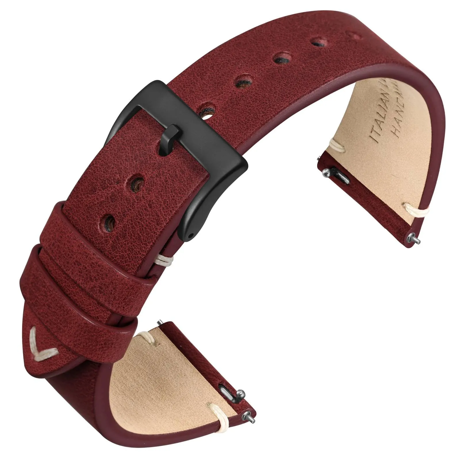 ANNEFIT Vintage Cinturino Orologio per Uomo Donna, Cinturini in Pelle Italiana, Sgancio Rapido e Fibbia Nera, Larghezza della banda 22mm (Rosso) - immagine 1