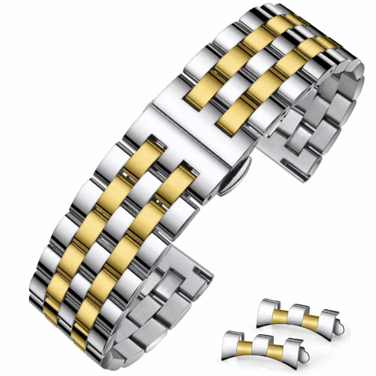 HEYOZURY Cinturini per Orologio in Metallo in Acciaio Inossidabile per Orologi con Estremità Dritta e Curva 18mm 19mm 20mm 21mm 22mm 24mm Cinturini di Ricambio in Braccialetti per Uomini Donne - immagine 1