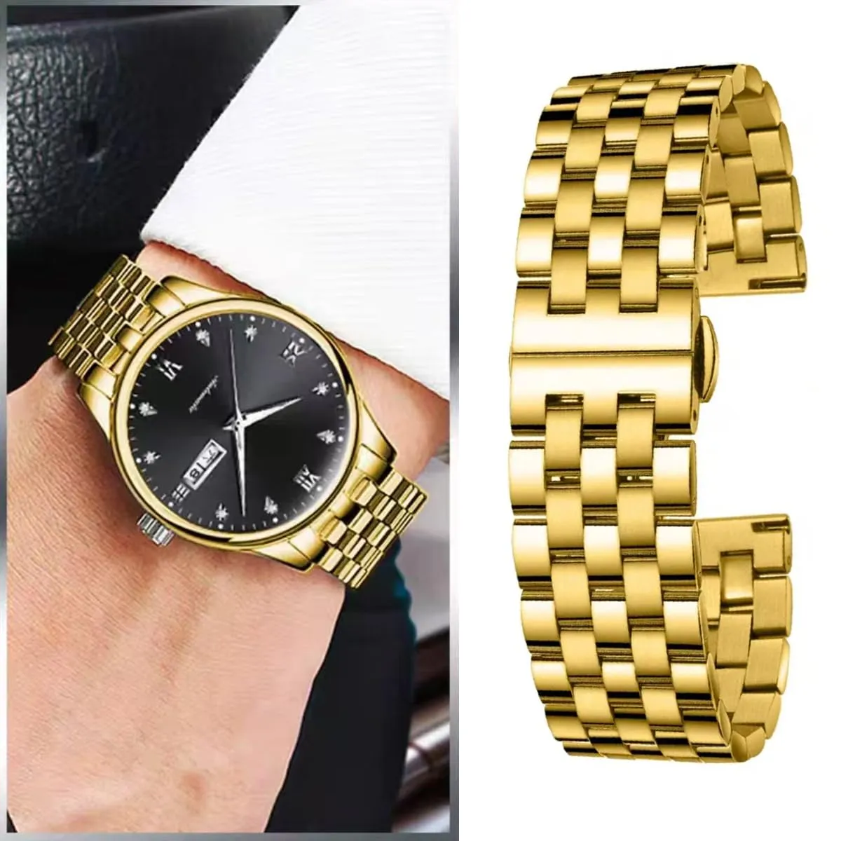 HEYOZURY - Braccialetto in acciaio inox per orologio, cinturini in metallo adatti come ricambio per donne e uomini, 12mm 14mm 16mm 18mm 19mm 20mm 21mm 22mm, 19 mm - immagine 5