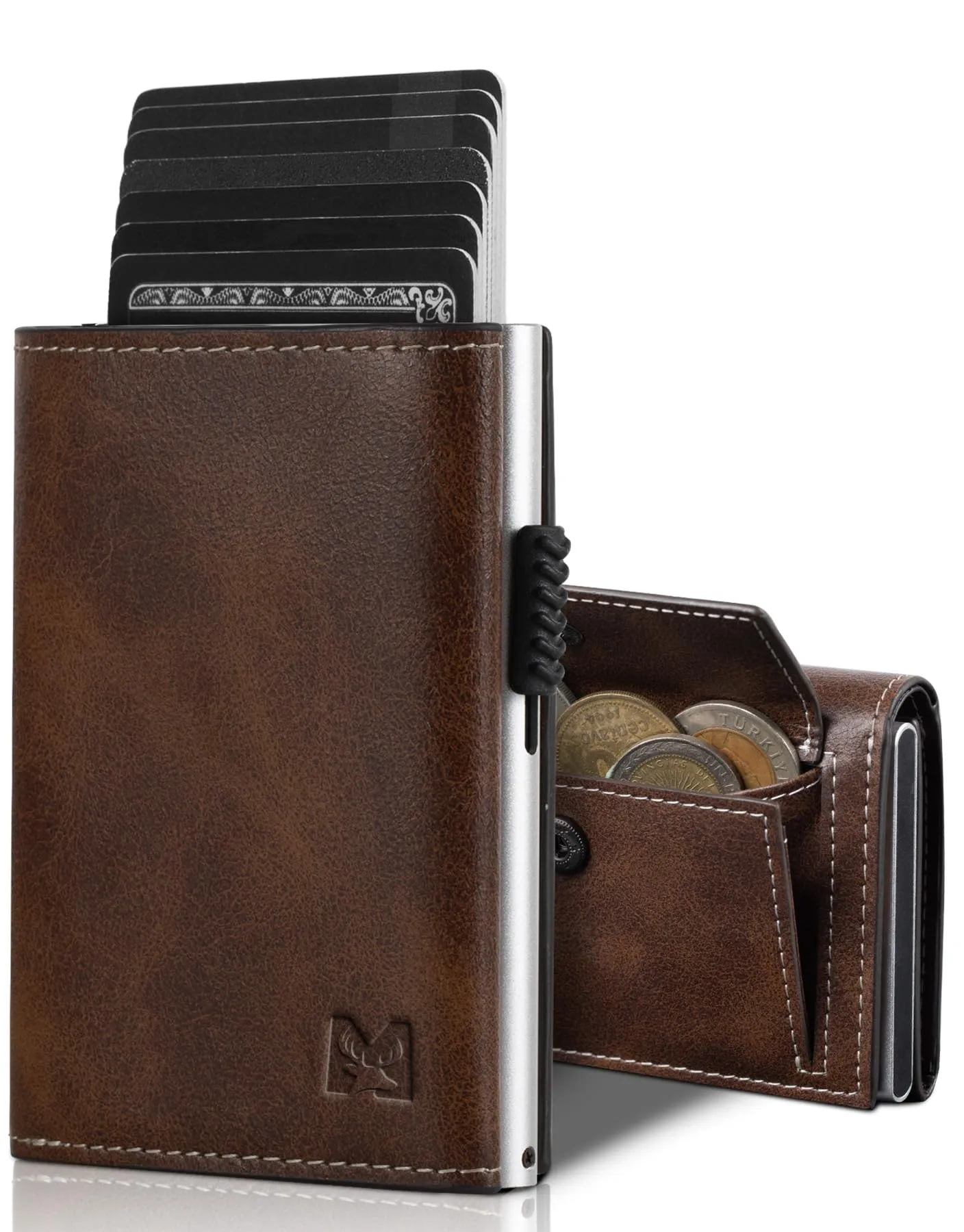 MYSHION Portafoglio Pop-Up da Uomo con Tasca per Monete, Portafoglio Trifold con Finestra ID, Porta Carte RFID Intelligente con 6 Scomparti per Fino a 11 Carte - immagine 1