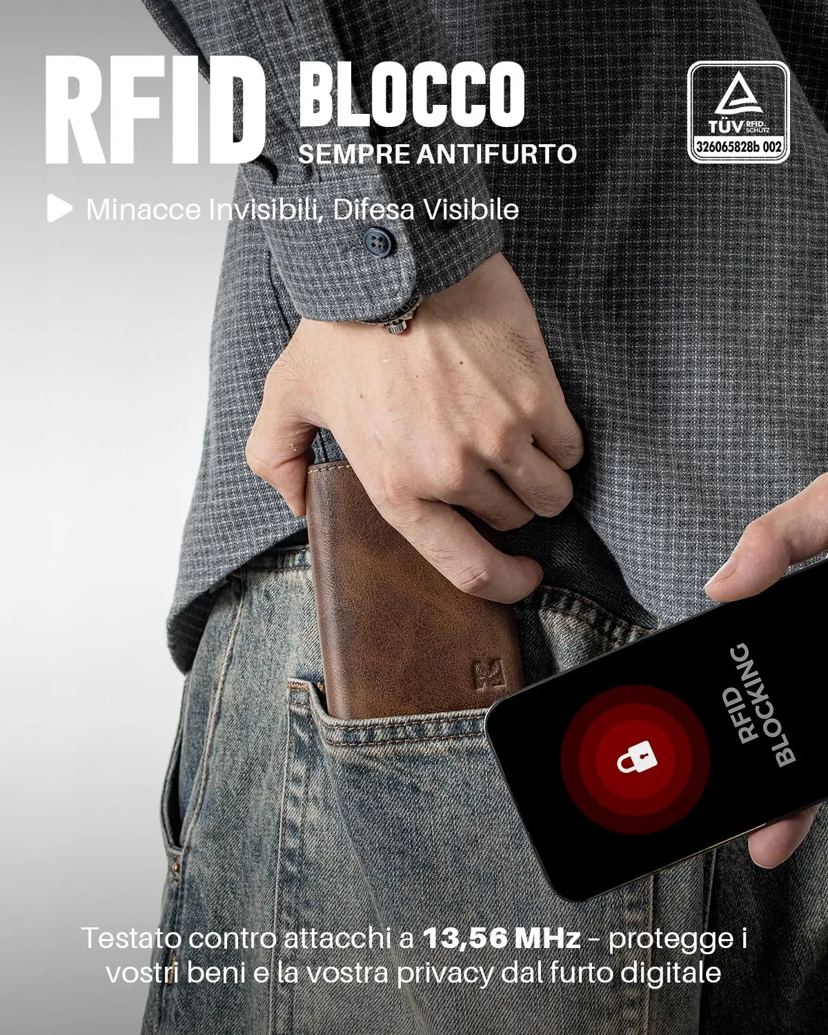 MYSHION Portafoglio Pop-Up da Uomo con Tasca per Monete, Portafoglio Trifold con Finestra ID, Porta Carte RFID Intelligente con 6 Scomparti per Fino a 11 Carte - immagine 6