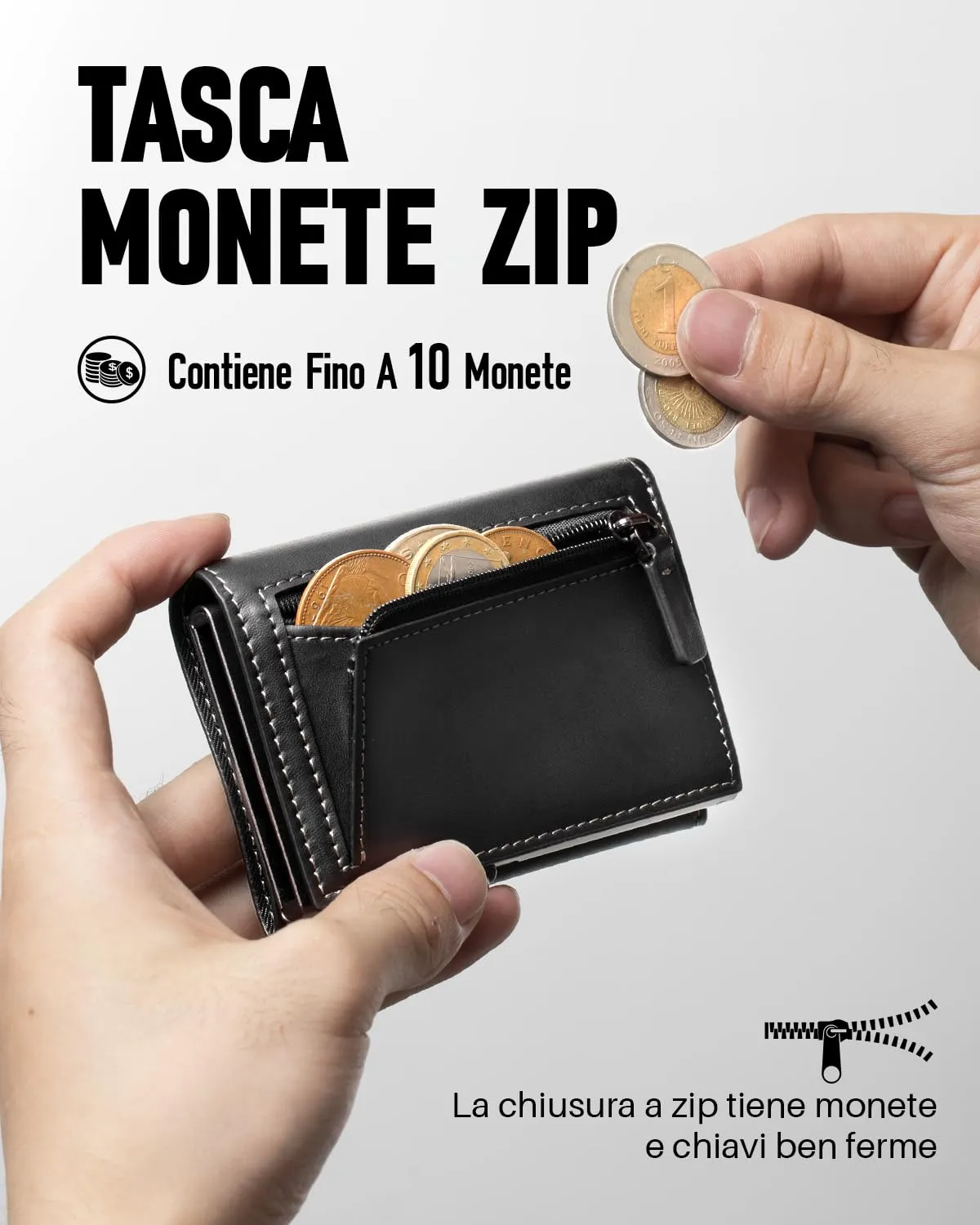 MYSHION Portafoglio Pop-Up da Uomo con Tasca per Monete, Portafoglio Trifold con Finestra ID, Porta Carte RFID Intelligente con 6 Scomparti per Fino a 11 Carte (Nero) - immagine 4