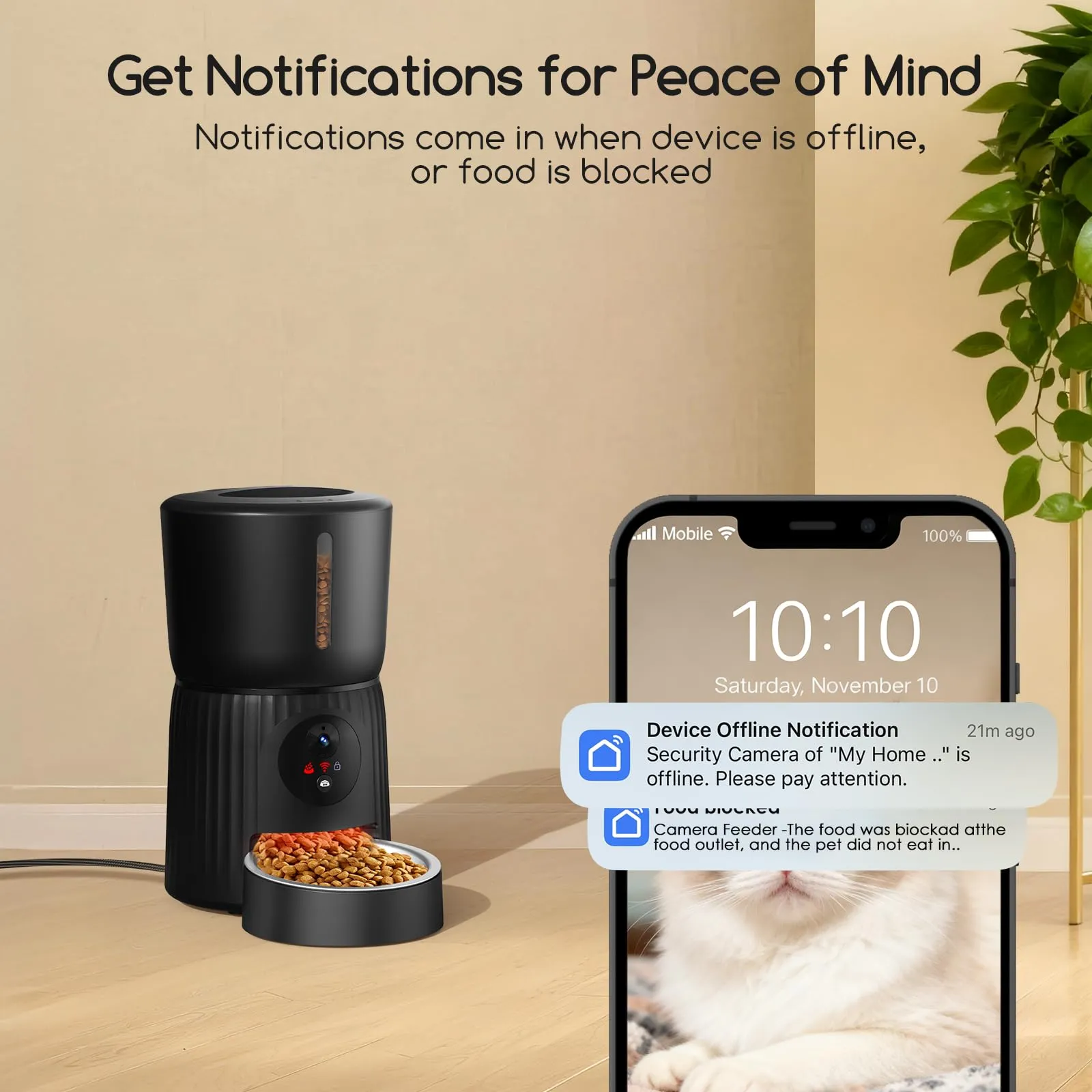 Faroro Distributore Automatico Cibo Gatti con Telecamera, Video HD 1080P, Visione Notturna, Audio Bidirezionale, Dispenser 4L, Angolo Telecamera Regolabile, Sensore Anti-Blocco, APP, Wi-Fi 5GHz - immagine 7