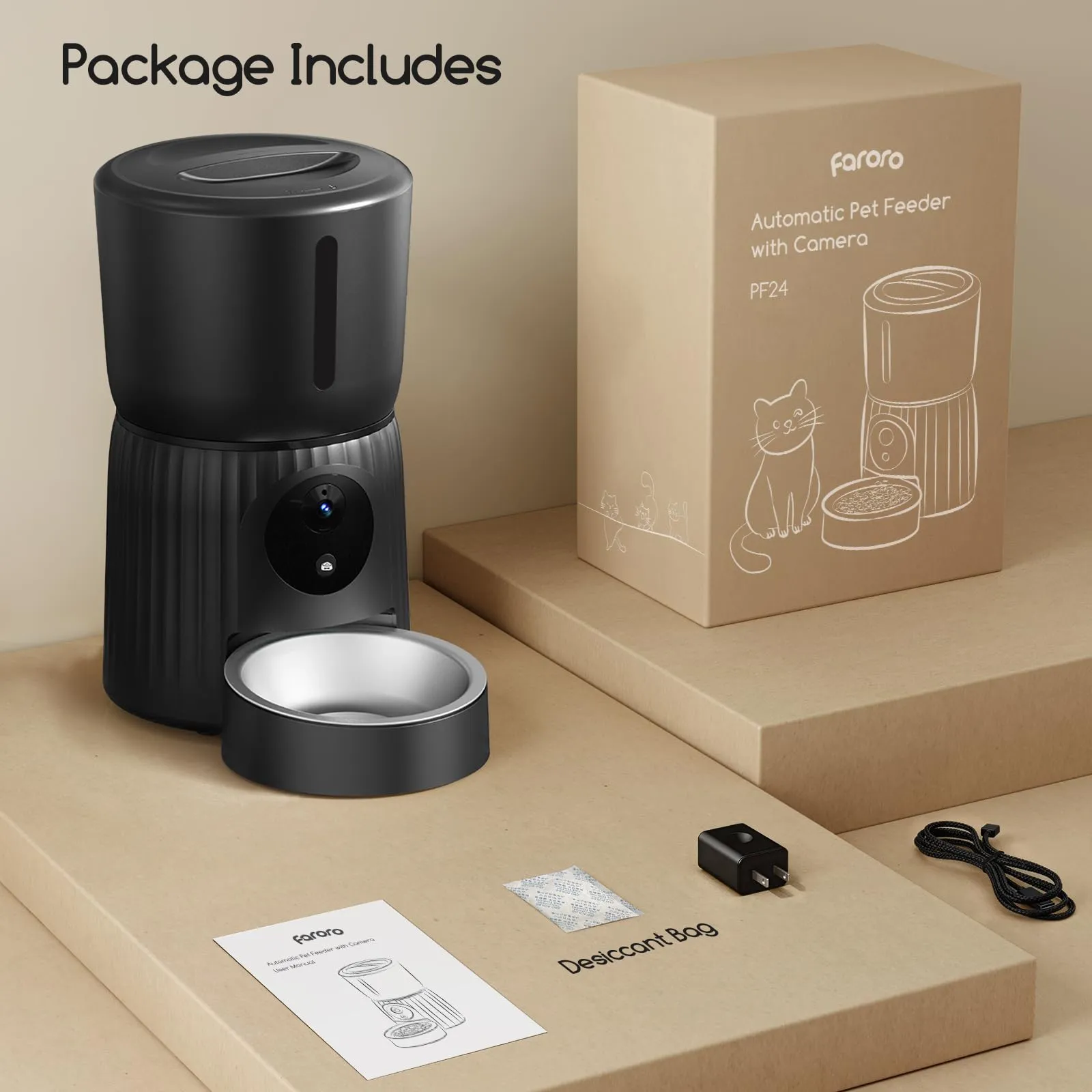 Faroro Distributore Automatico Cibo Gatti con Telecamera, Video HD 1080P, Visione Notturna, Audio Bidirezionale, Dispenser 4L, Angolo Telecamera Regolabile, Sensore Anti-Blocco, APP, Wi-Fi 5GHz - immagine 9