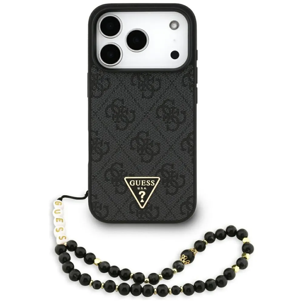 Custodia MagSafe per Apple iPhone 17 Pro, Guess, 4G Triangle Logo con Cinturino, Nera - immagine 1