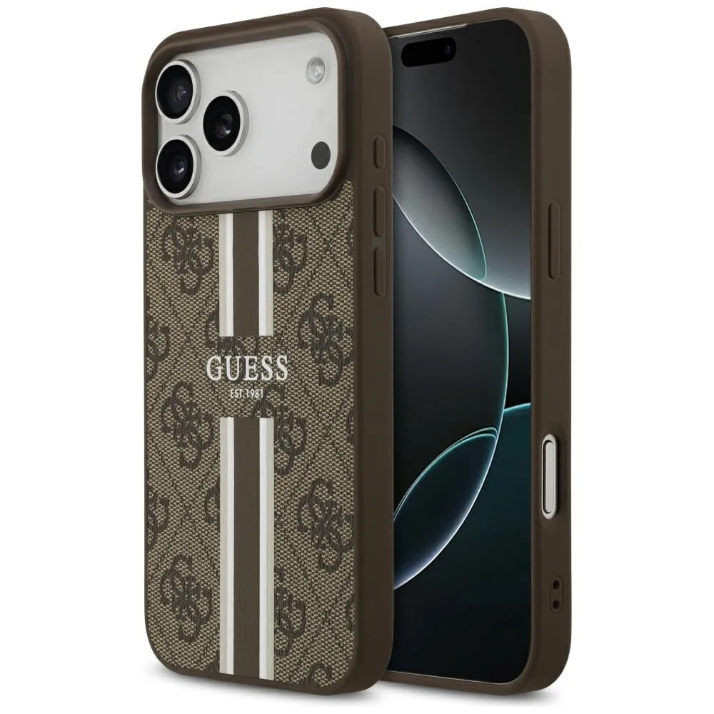 Custodia MagSafe per Apple iPhone 17 Pro Max, Guess, 4G Printed Stripes, Marrone - immagine 1