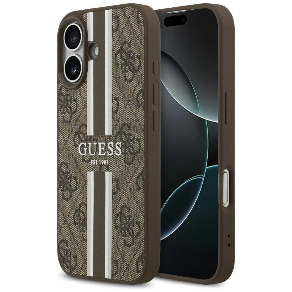 Custodia MagSafe per Apple iPhone 17, Guess, 4G Printed Stripes, Marrone - immagine 1