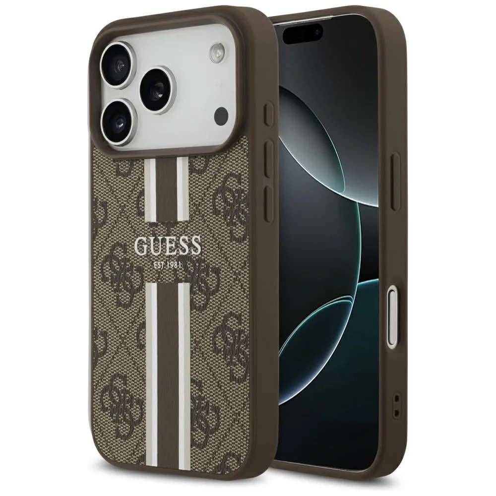 Custodia MagSafe per Apple iPhone 17 Pro, Guess, 4G Printed Stripes, Marrone - immagine 1