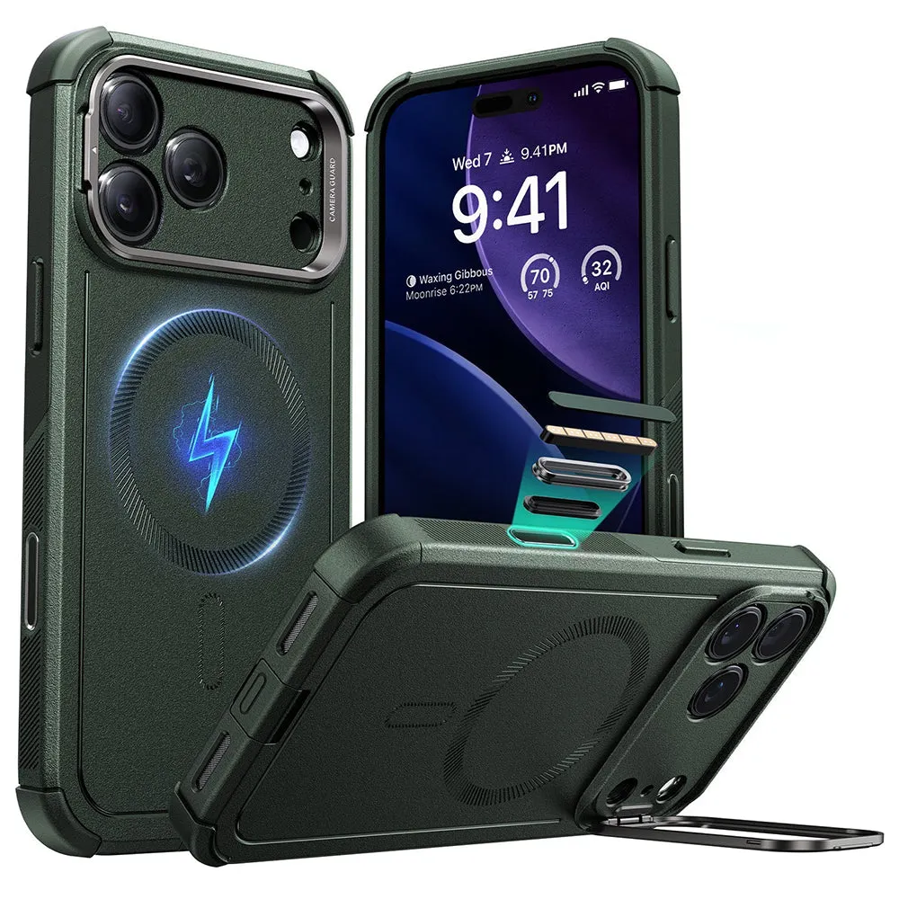 Custodia MagSafe per Apple iPhone 17 Pro Max, ESR, Cyber Armor Kickstand, Verde - immagine 1