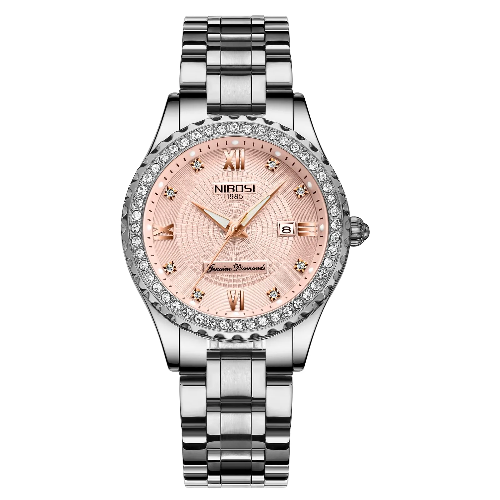 NIBOSI Orologio da polso da donna, orologio da donna analogico al quarzo, oro rosa, quadrante con diamanti, elegante orologio da polso impermeabile per ragazze, bracciale gioiello, Bracciale - immagine 1