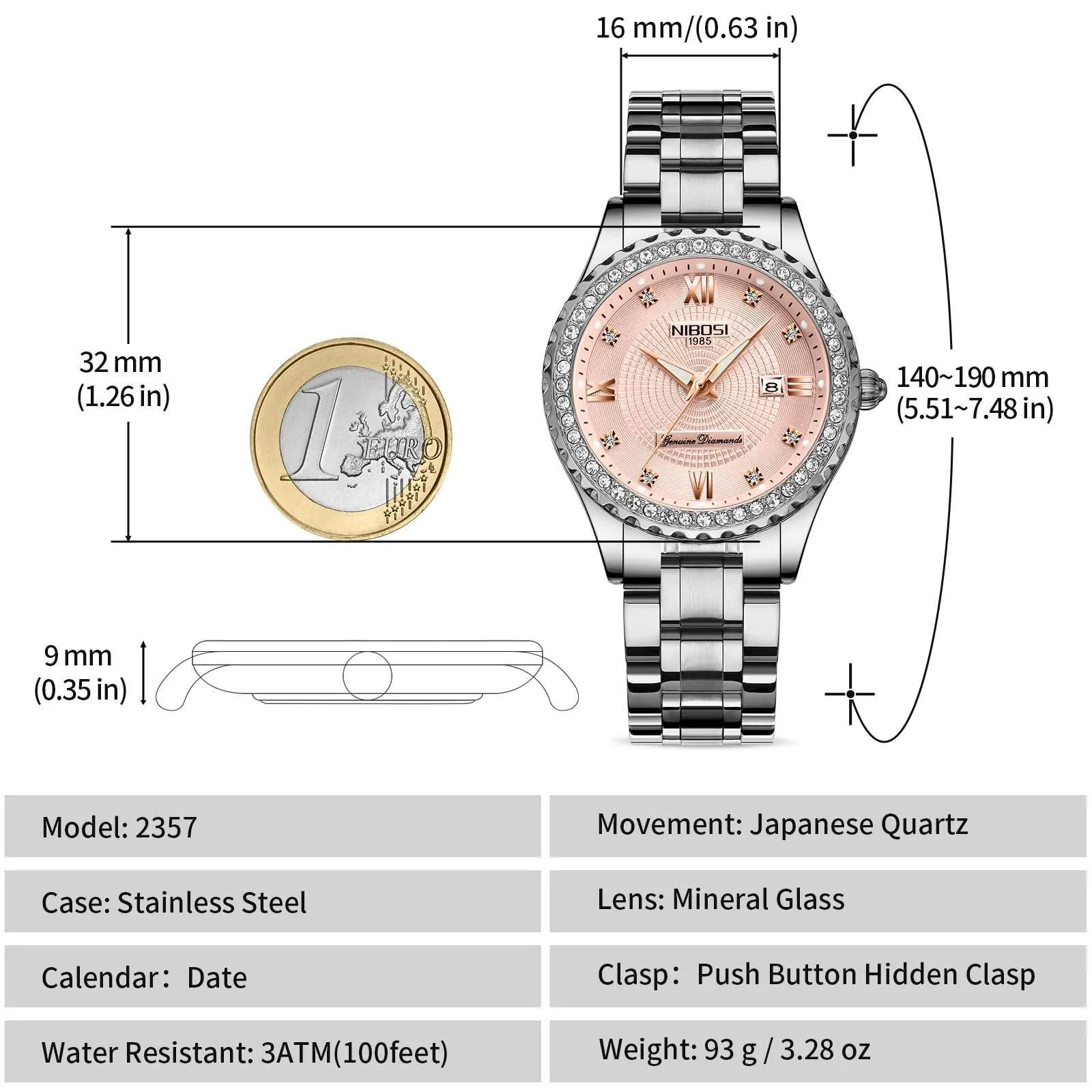 NIBOSI Orologio da polso da donna, orologio da donna analogico al quarzo, oro rosa, quadrante con diamanti, elegante orologio da polso impermeabile per ragazze, bracciale gioiello, Bracciale - immagine 3