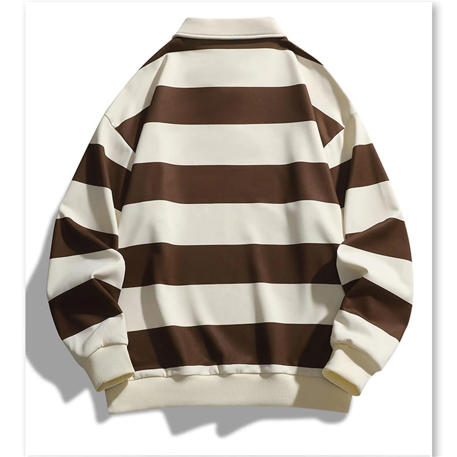 Maglia da rugby a righe da uomo, camicia classica, maglia vintage a maniche lunghe, polo a righe, polo con colletto, t-shirt oversize a maniche lunghe, vestibilità normale, felpa, pullover a blocchi - immagine 5
