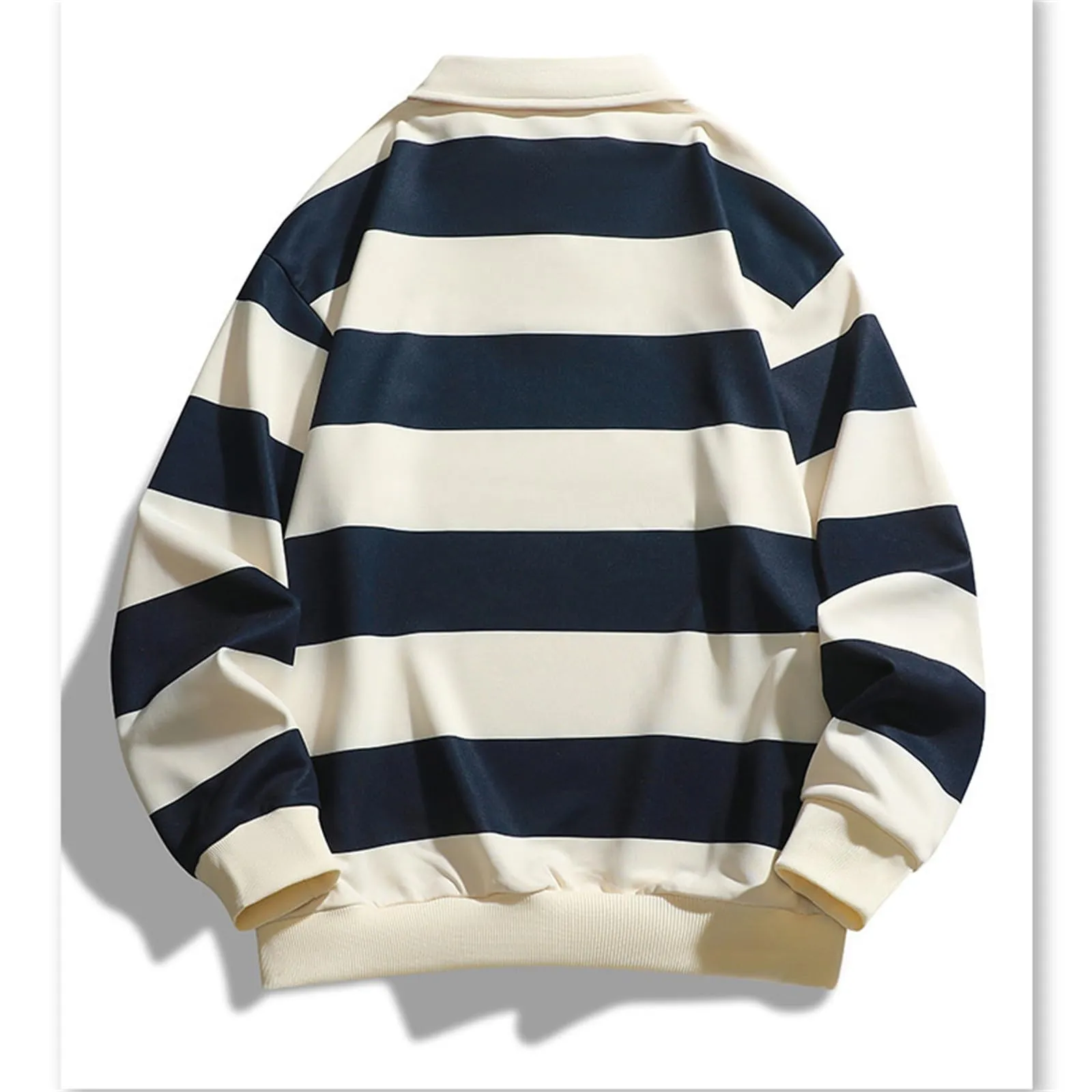 Maglia da rugby a righe da uomo, camicia classica, maglia vintage a maniche lunghe, polo a righe, polo con colletto, t-shirt oversize a maniche lunghe, vestibilità normale, felpa, pullover a blocchi - immagine 7