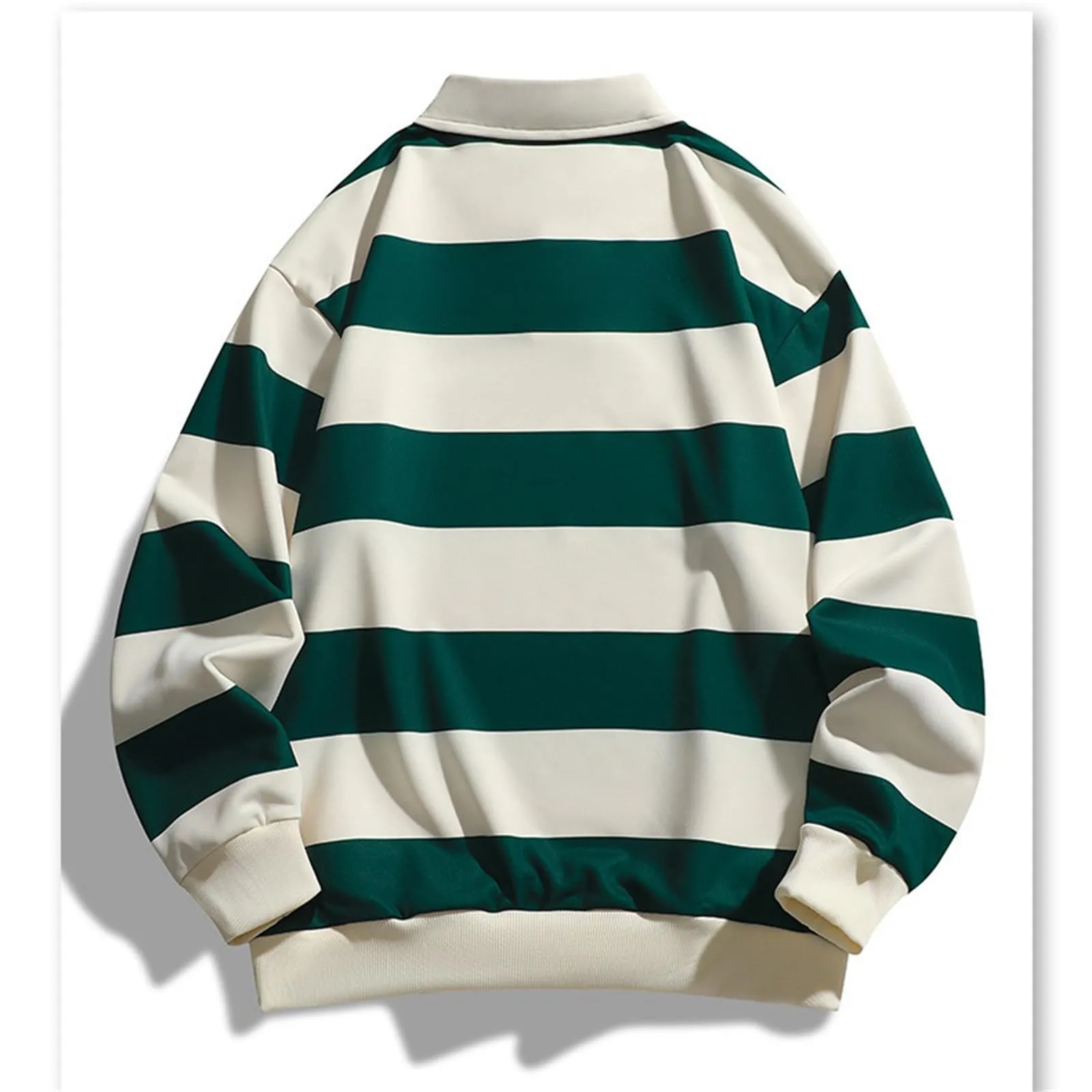 Maglia da rugby a righe da uomo, camicia classica, maglia vintage a maniche lunghe, polo a righe, polo con colletto, t-shirt oversize a maniche lunghe, vestibilità normale, felpa, pullover a blocchi - immagine 7