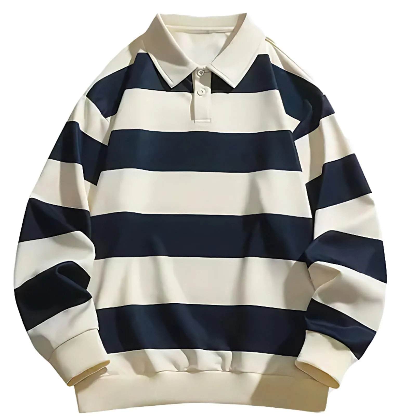 Maglia da rugby a righe da uomo, camicia classica, maglia vintage a maniche lunghe, polo a righe, polo con colletto, t-shirt oversize a maniche lunghe, vestibilità normale, felpa, pullover a blocchi - immagine 2