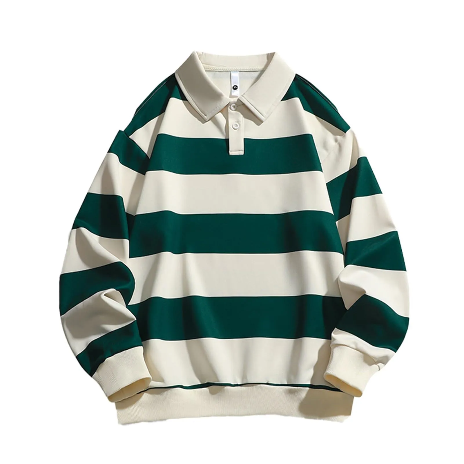 Maglia da rugby a righe da uomo, camicia classica, maglia vintage a maniche lunghe, polo a righe, polo con colletto, t-shirt oversize a maniche lunghe, vestibilità normale, felpa, pullover a blocchi - immagine 2