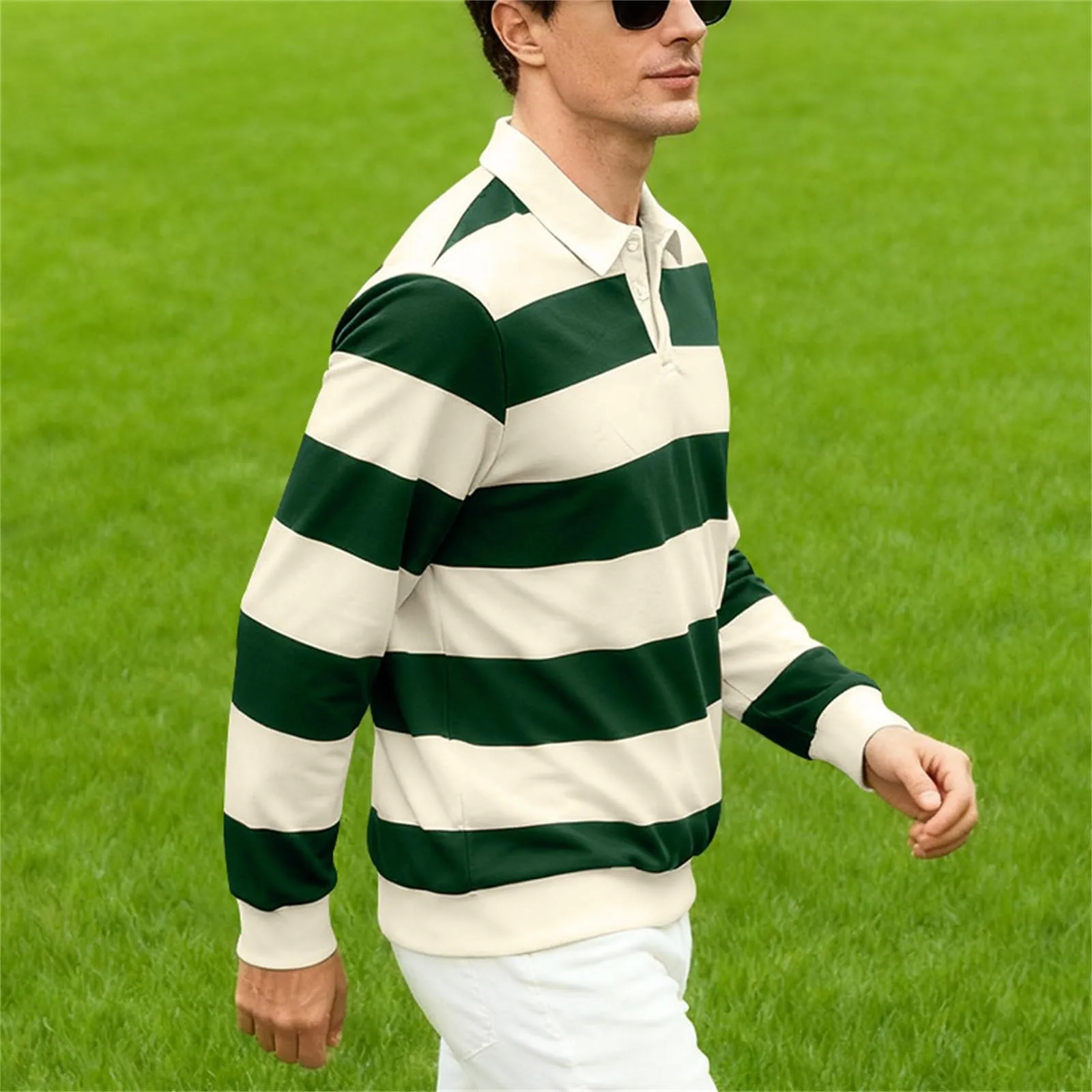 Maglia da rugby a righe da uomo, camicia classica, maglia vintage a maniche lunghe, polo a righe, polo con colletto, t-shirt oversize a maniche lunghe, vestibilità normale, felpa, pullover a blocchi - immagine 6