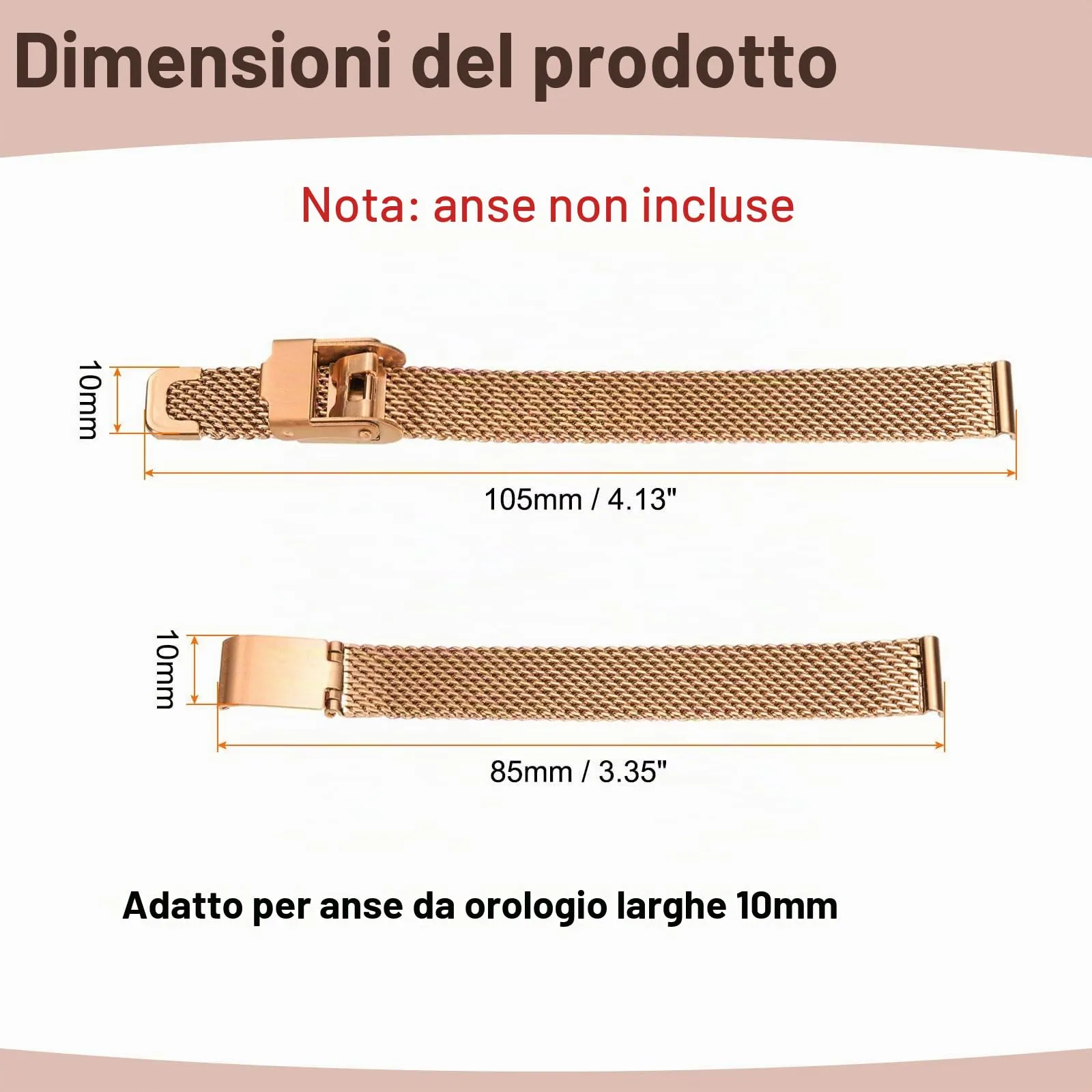 QUARKZMAN Cinturino Orologio in Maglia Acciaio Inossidabile 10mm Cinturini Orologio in Metallo Sgancio Rapido Regolabile Sostitutivo Smartwatch Per Donna, Oro Rosa - immagine 2