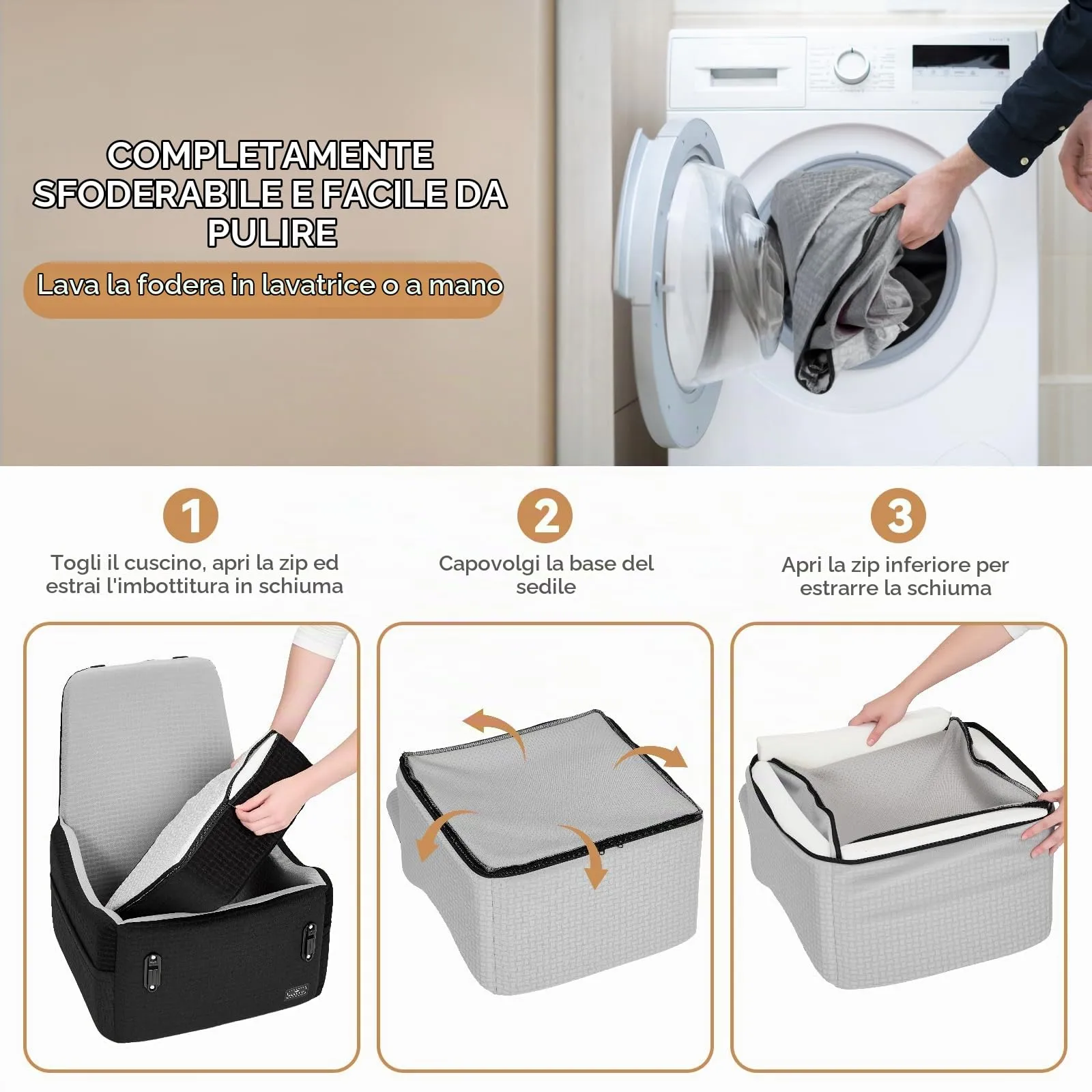 PETSFIT Seggiolino Auto per Cani di Taglia Piccola/Media fino a 15 kg – Sistema di Sicurezza Brevettato, Rialzo con Memory Foam da 13 cm, Sfoderabile e Lavabile, 2 Tasche Portaoggetti (Nero & Grigio) - immagine 7