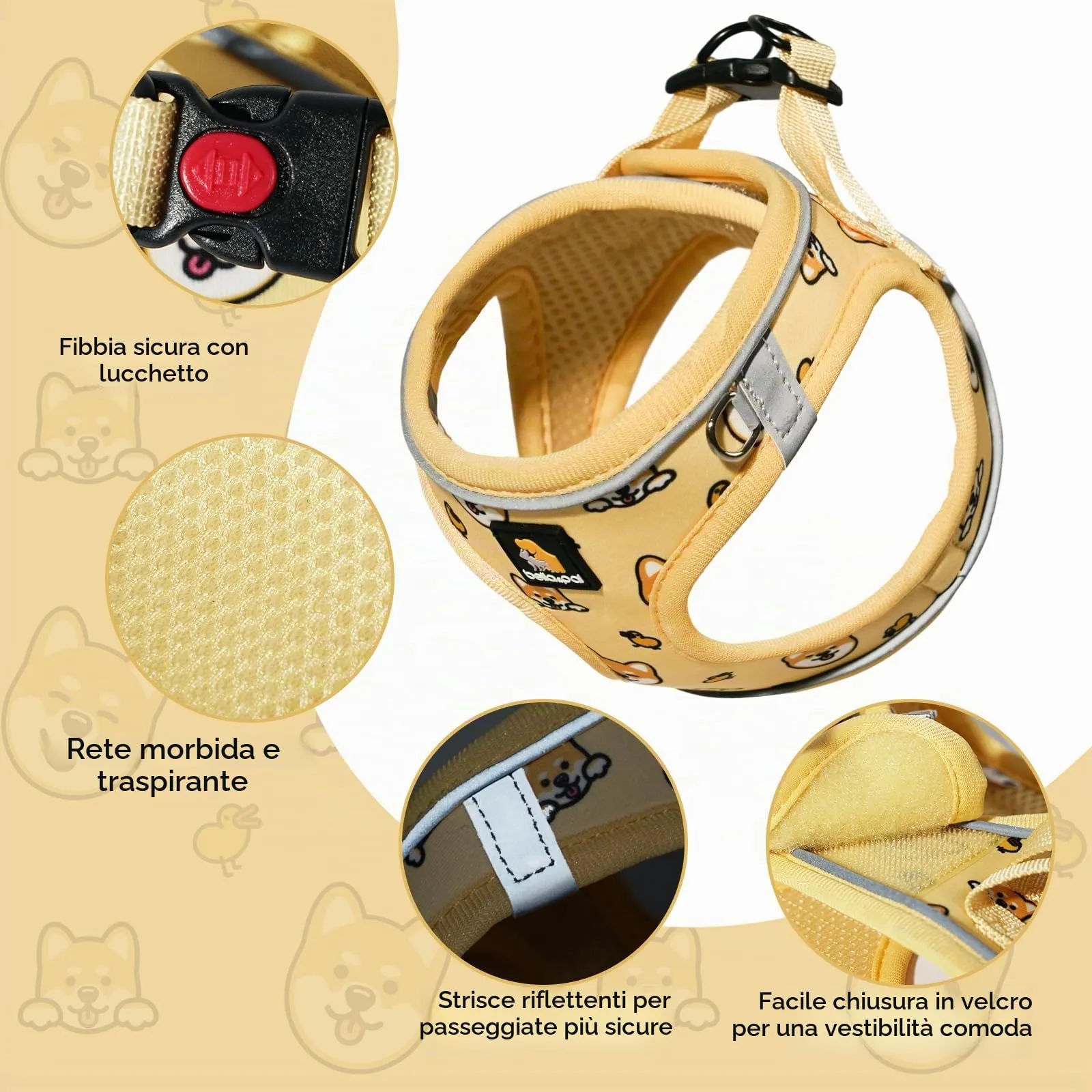 BELLA & PAL Pettorina Cane Taglia Piccola, Pettorine per Cuccioli con Guinzaglio, Step In Riflettente in Air Mesh Morbida e Traspirante, Imbracatura per Cani Poccoli, Giallo, XS - immagine 2