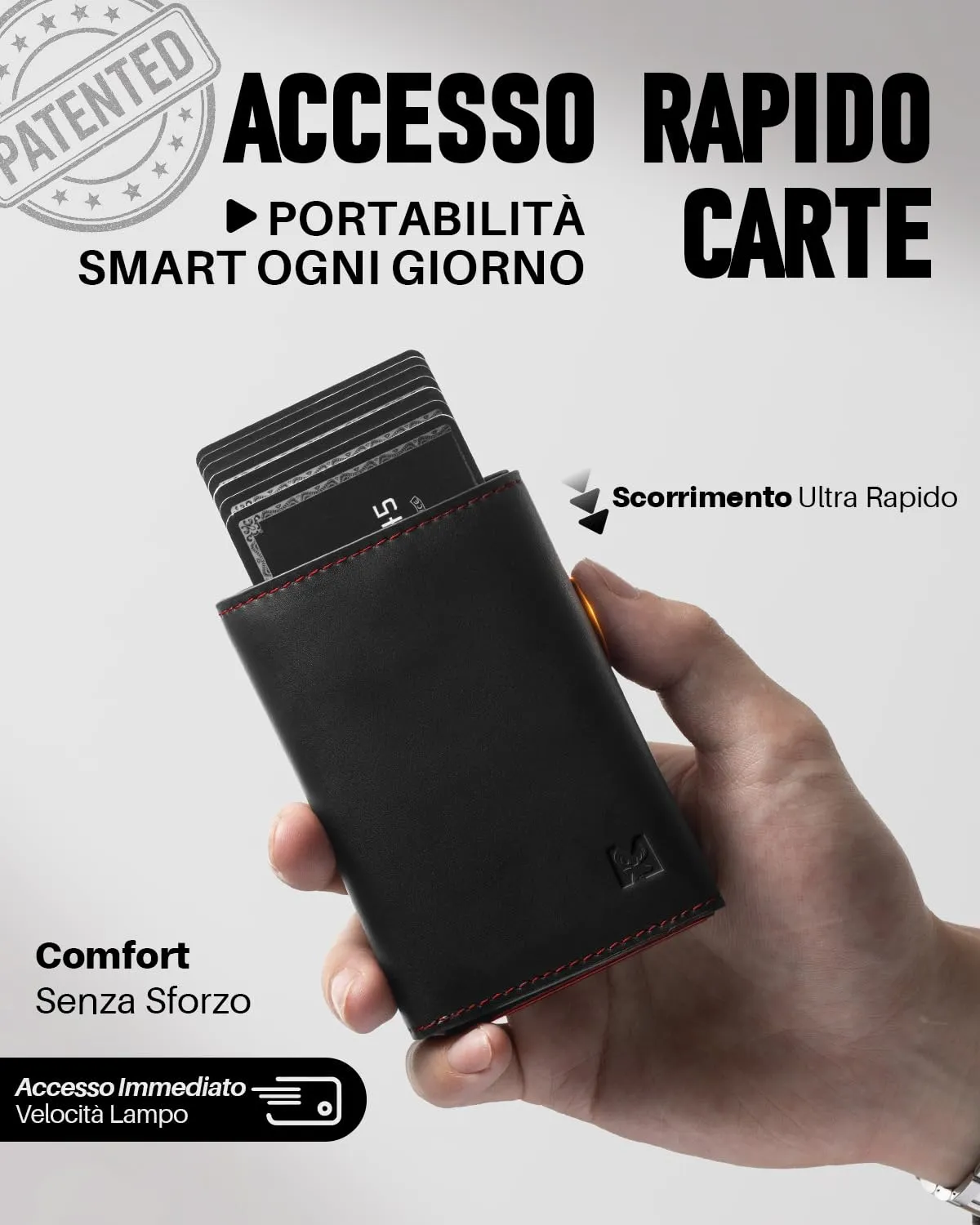 MYSHION Portafoglio Pop-Up da Uomo con Tasca per Monete, Portafoglio Trifold con Finestra ID, Porta Carte RFID Intelligente con 6 Scomparti per Fino a 11 Carte (Nero Rosso) - immagine 2