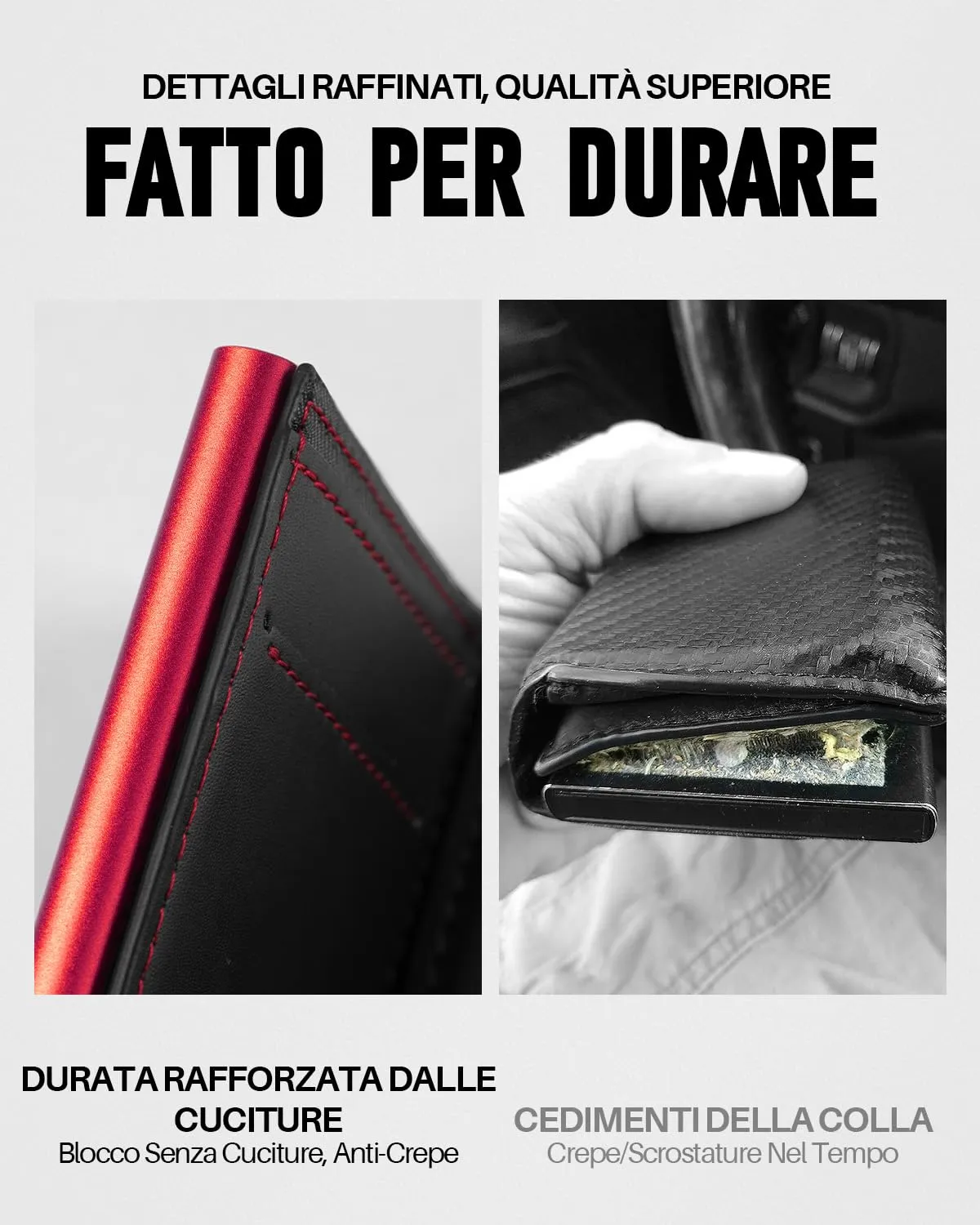 MYSHION Portafoglio Pop-Up da Uomo con Tasca per Monete, Portafoglio Trifold con Finestra ID, Porta Carte RFID Intelligente con 6 Scomparti per Fino a 11 Carte (Nero Rosso) - immagine 5