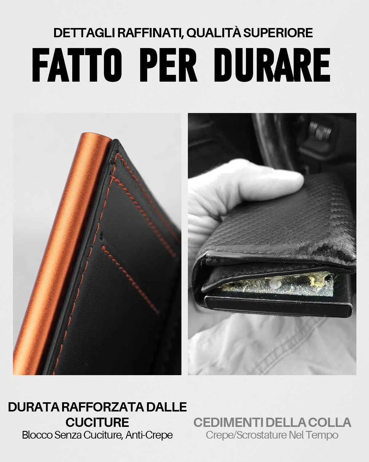 MYSHION Portafoglio Pop-Up da Uomo con Tasca per Monete, Portafoglio Trifold con Finestra ID, Porta Carte RFID Intelligente con 6 Scomparti per Fino a 11 Carte (Nero Arancione) - immagine 5