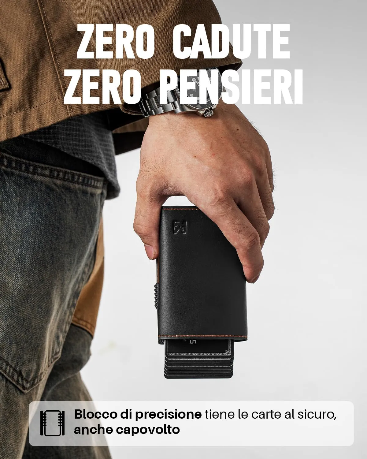 MYSHION Portafoglio Pop-Up da Uomo con Tasca per Monete, Portafoglio Trifold con Finestra ID, Porta Carte RFID Intelligente con 6 Scomparti per Fino a 11 Carte (Nero Arancione) - immagine 7