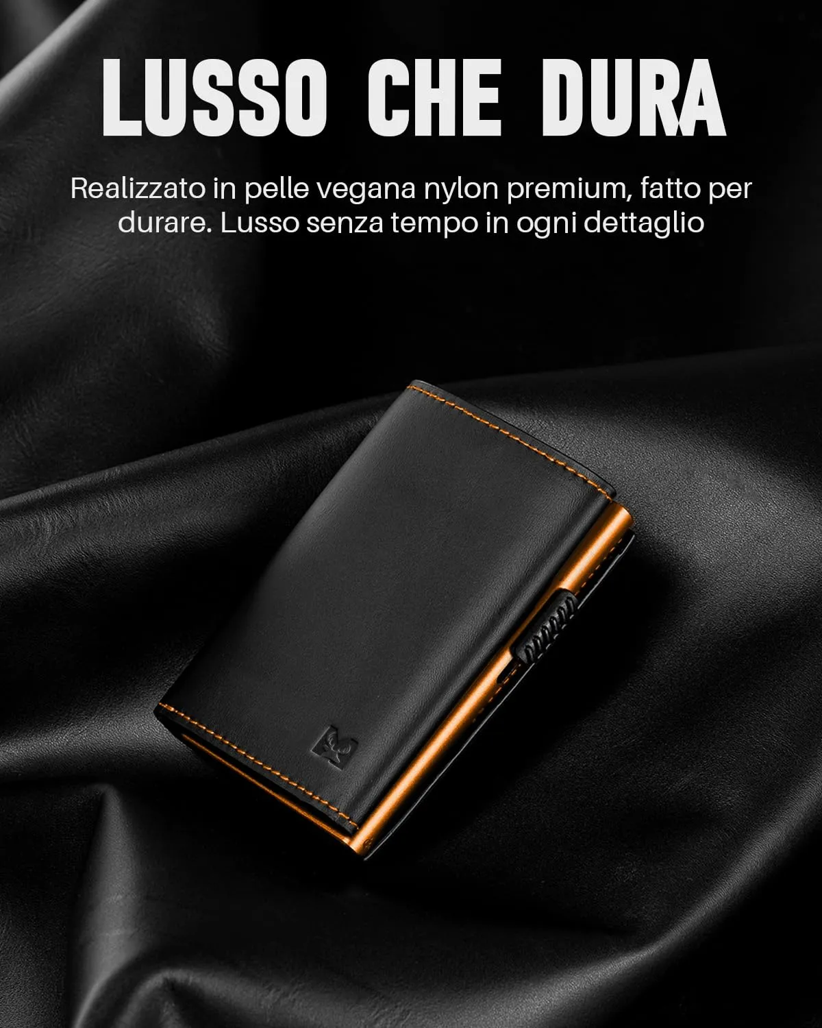 MYSHION Portafoglio Pop-Up da Uomo con Tasca per Monete, Portafoglio Trifold con Finestra ID, Porta Carte RFID Intelligente con 6 Scomparti per Fino a 11 Carte (Nero Arancione) - immagine 8