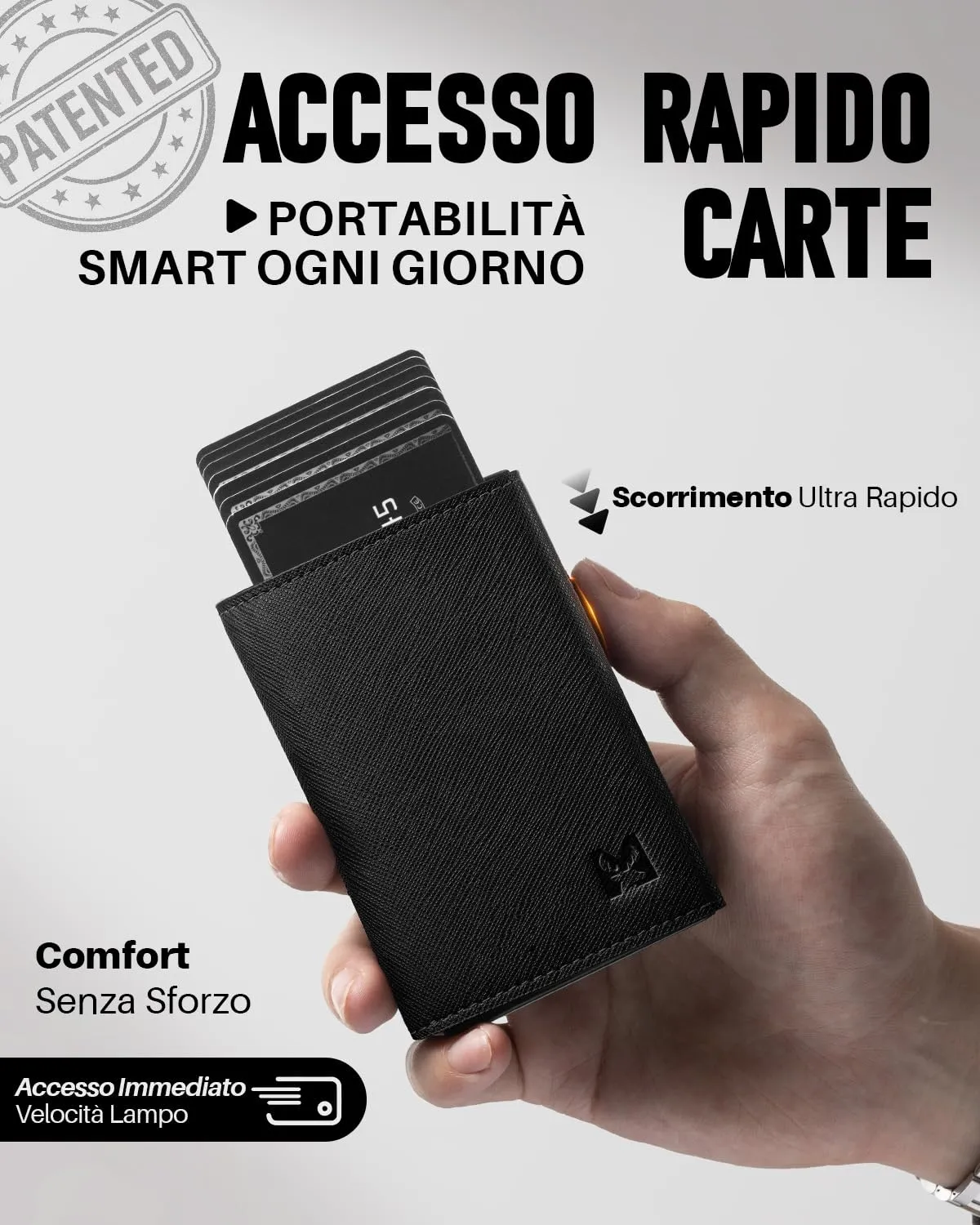 MYSHION Portafoglio Pop-Up da Uomo con Tasca per Monete, Portafoglio Trifold con Finestra ID, Porta Carte RFID Intelligente con 6 Scomparti per Fino a 11 Carte (Nero Testurizzato) - immagine 2