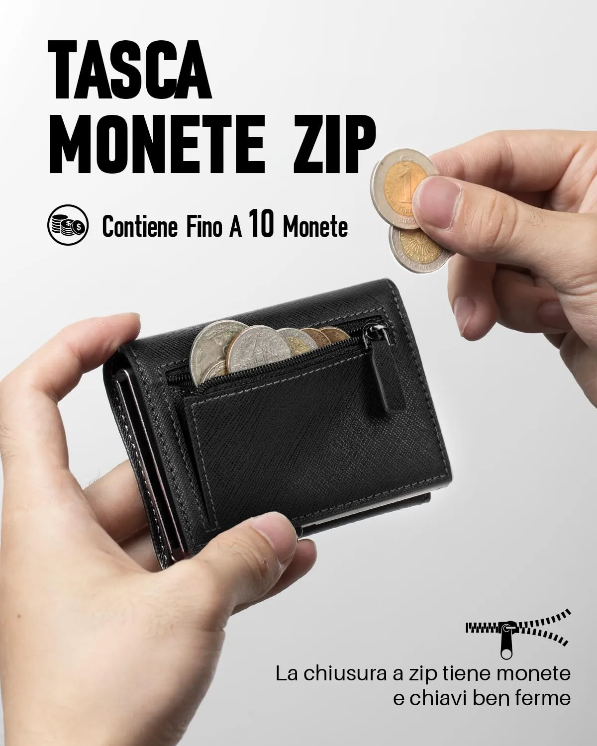 MYSHION Portafoglio Pop-Up da Uomo con Tasca per Monete, Portafoglio Trifold con Finestra ID, Porta Carte RFID Intelligente con 6 Scomparti per Fino a 11 Carte (Nero Testurizzato) - immagine 4