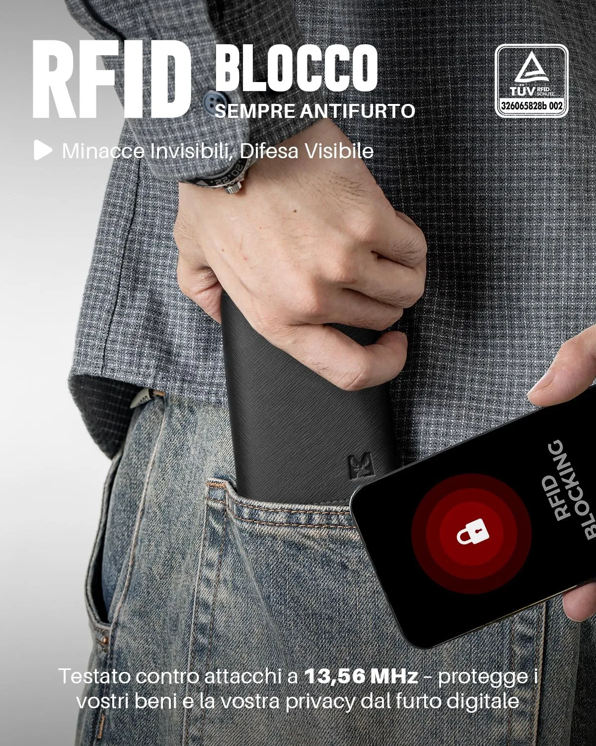 MYSHION Portafoglio Pop-Up da Uomo con Tasca per Monete, Portafoglio Trifold con Finestra ID, Porta Carte RFID Intelligente con 6 Scomparti per Fino a 11 Carte (Nero Testurizzato) - immagine 6