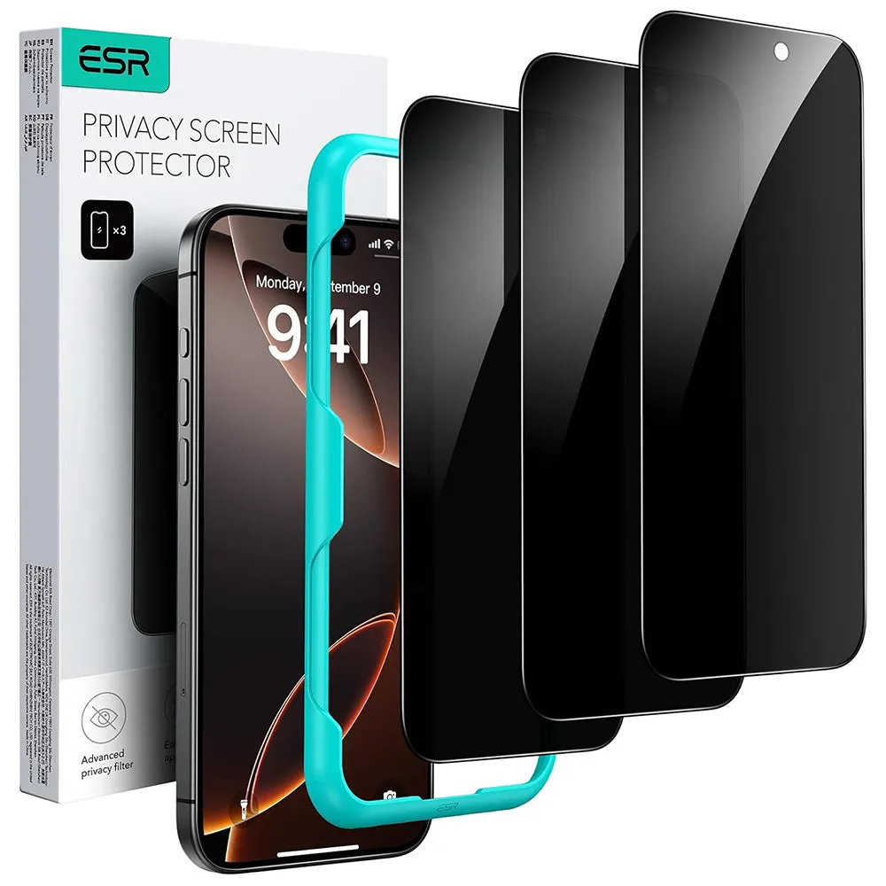 Pellicola Protettiva Privacy ESR per Apple iPhone 17 / 16 Pro, Vetro Temperato, Full Glue, Set 3 pezzi - immagine 1