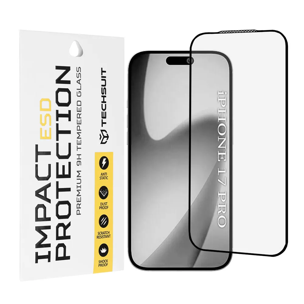 Pellicola protettiva Techsuit per Apple iPhone 17 Pro, Vetro Temperato, Full Glue, Nera - immagine 1