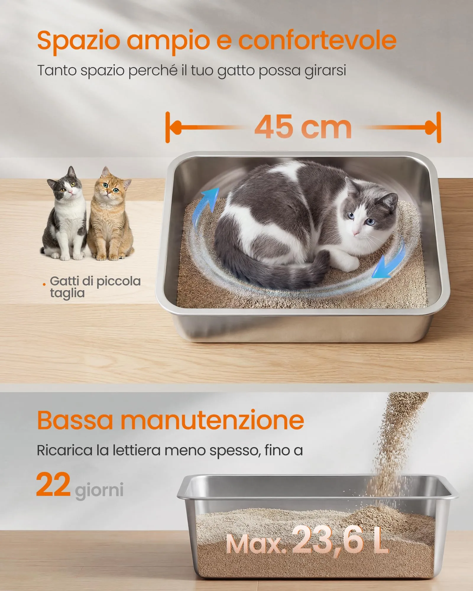 Feandrea Lettiera per Gatti in Acciaio Inox, Vaschetta Aperta con Paletta - immagine 4