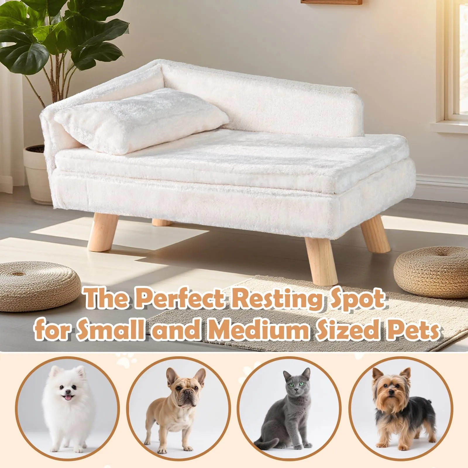 SOARS Divano per Cani con Schienale e Cuscino, 81 x 51 x 47 cm, Beige - immagine 7