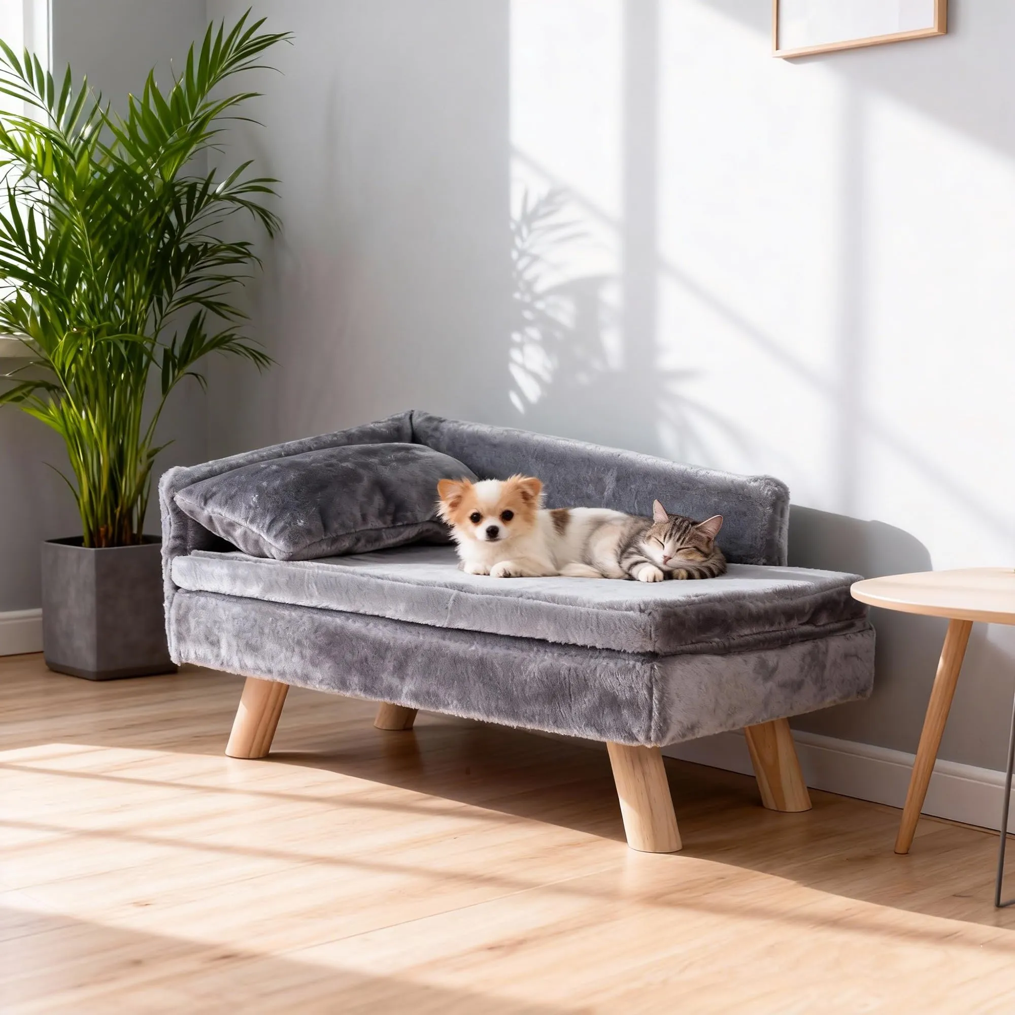 SOARS Divano per Cani con Schienale e Cuscino, 81 x 51 x 47 cm, Grigio - immagine 2