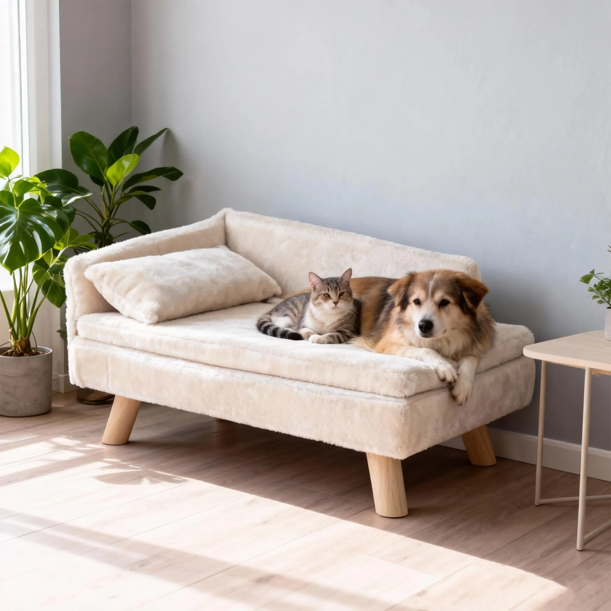 SOARS Divano per Cani con Schienale e Cuscino, 71 x 43 x 40 cm, Beige - immagine 2