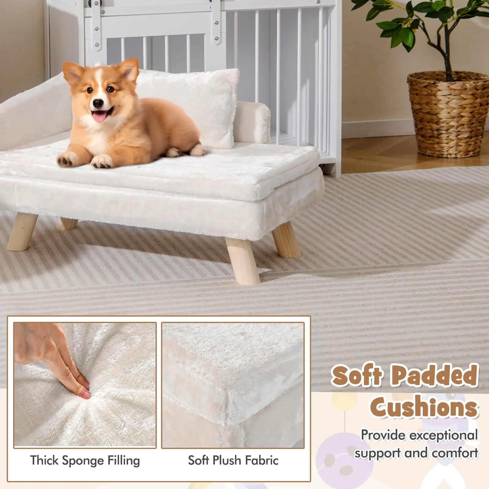 SOARS Divano per Cani con Schienale e Cuscino, 71 x 43 x 40 cm, Beige - immagine 4
