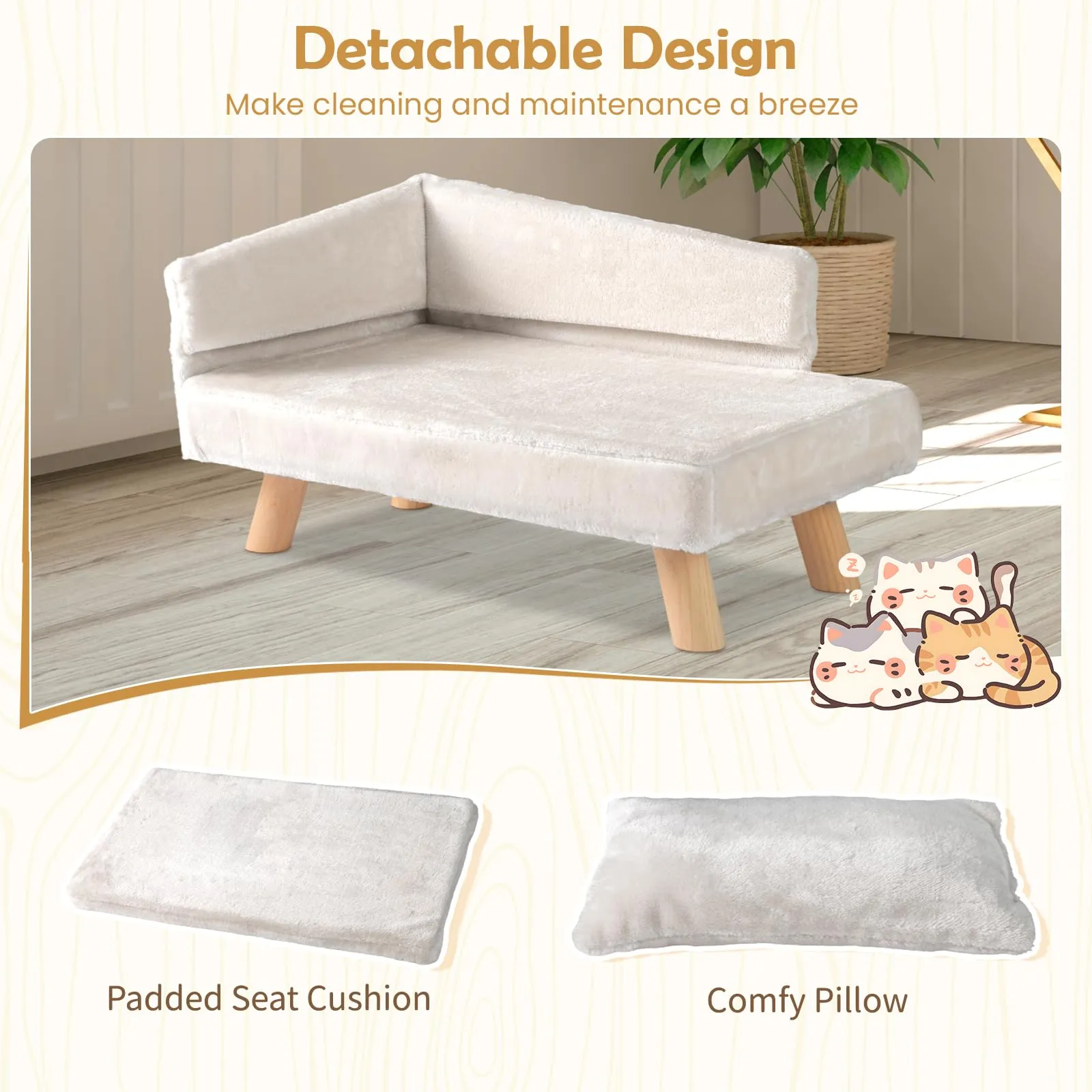 SOARS Divano per Cani con Schienale e Cuscino, 71 x 43 x 40 cm, Beige - immagine 5