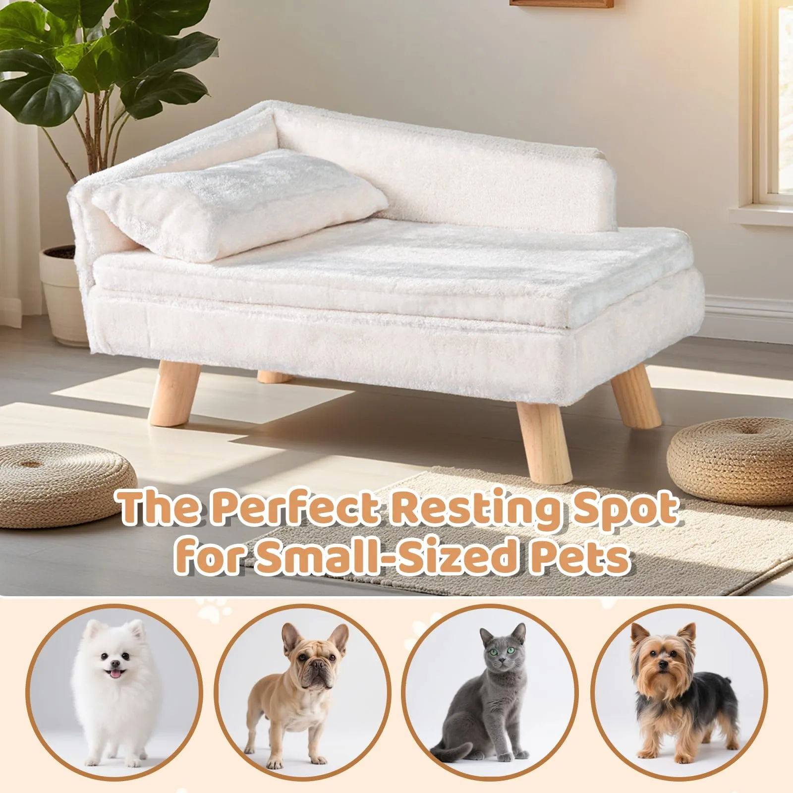 SOARS Divano per Cani con Schienale e Cuscino, 71 x 43 x 40 cm, Beige - immagine 7