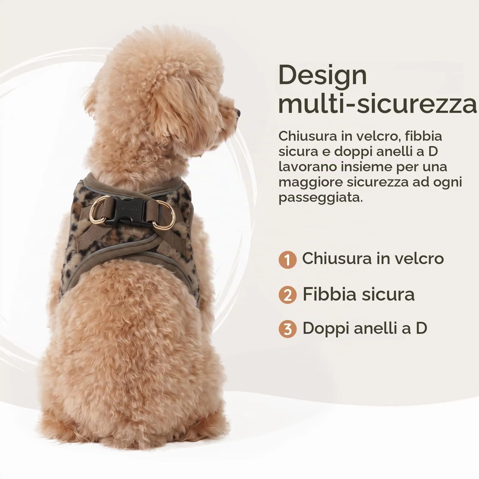 BELLA & PAL Pettorina Cane Taglia Piccola, Pettorine per Cuccioli con Guinzaglio, Step In | Riflettente| in Morbido Peluche, Imbracatura per Cani Piccoli, Marrone Leopardo, XXS - immagine 4