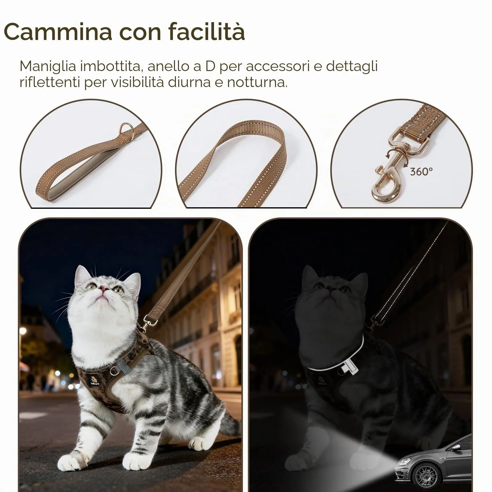 BELLA & PAL Pettorina Cane Taglia Piccola, Pettorine per Cuccioli con Guinzaglio, Step In | Riflettente| in Morbido Peluche, Imbracatura per Cani Piccoli, Marrone Leopardo, L - immagine 4