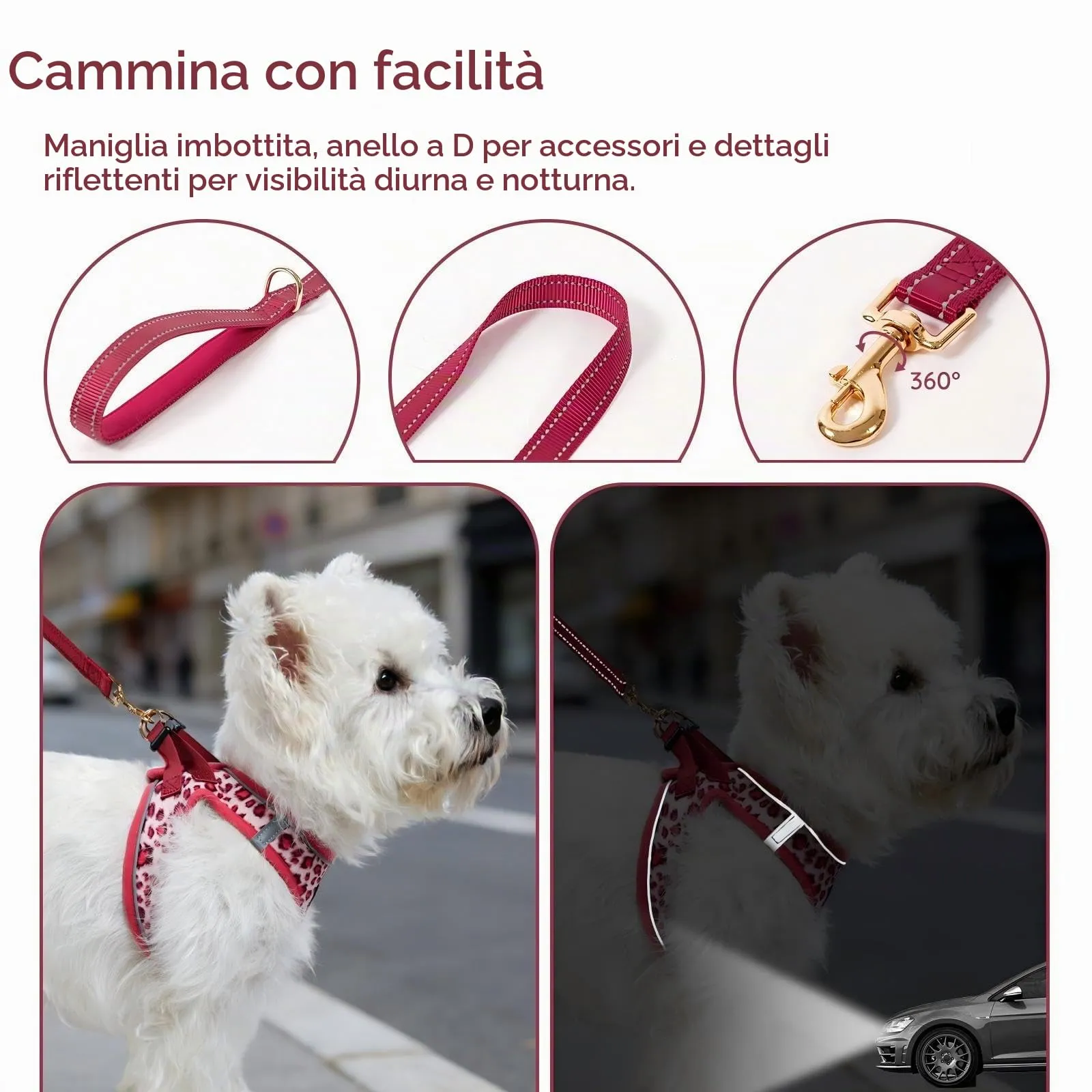 BELLA & PAL Pettorina Cane Taglia Piccola, Pettorine per Cuccioli con Guinzaglio, Step In | Riflettente| in Morbido Peluche, Imbracatura per Cani Piccoli, Rosa Leopardo, L - immagine 4
