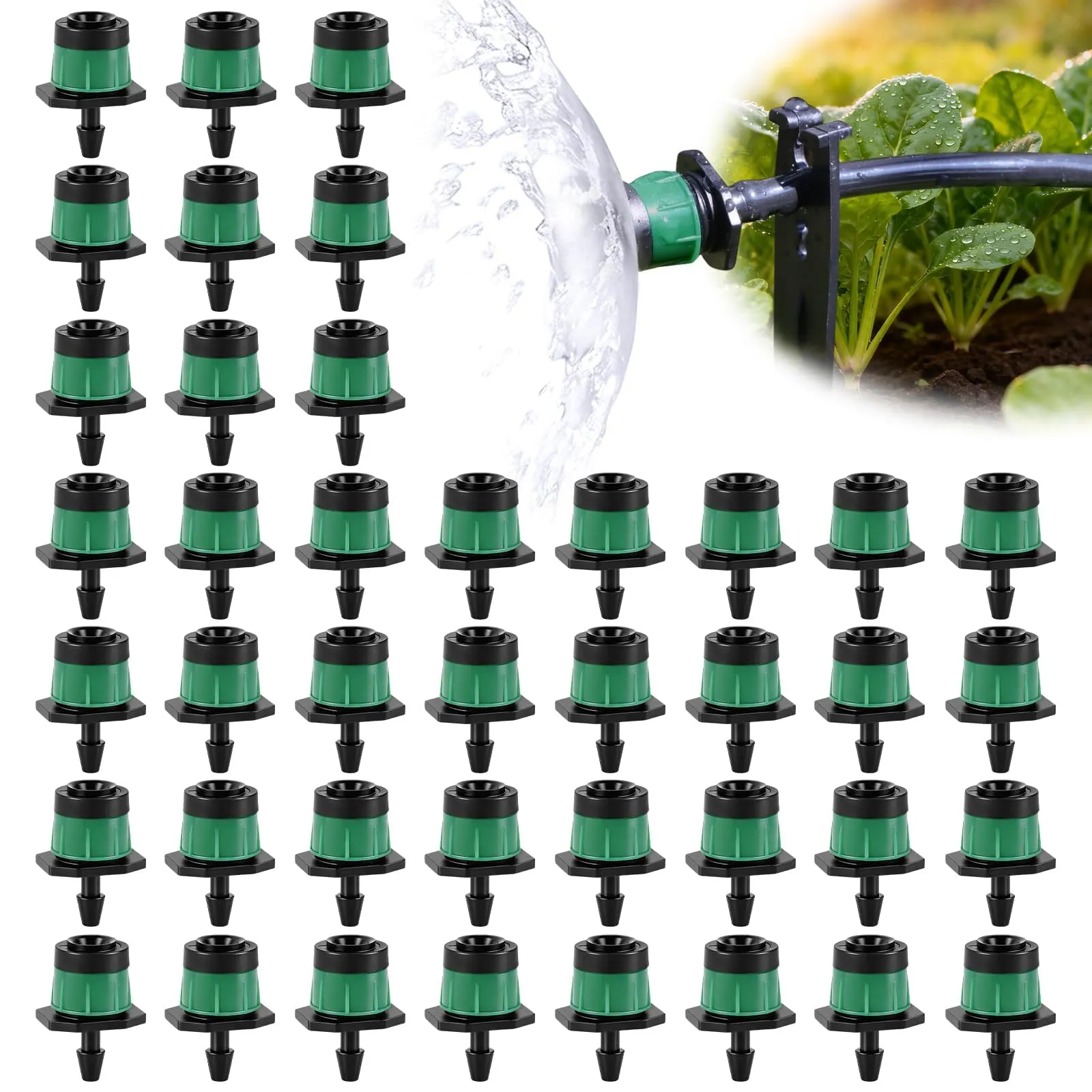 Kalolary 100 pezzi 1/4" Gocciolatori Regolabili Irrigazione a Goccia Verde - immagine 1