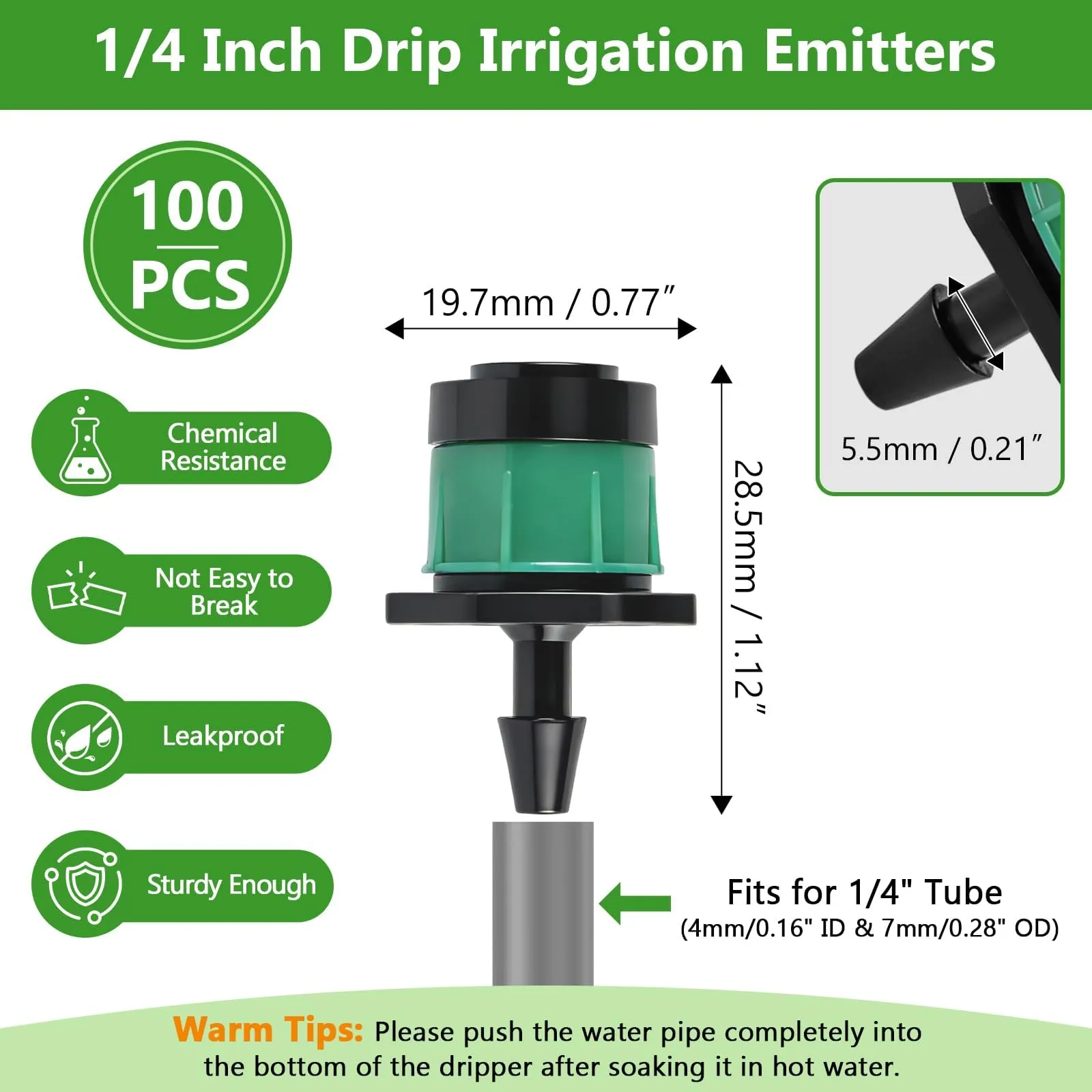 Kalolary 100 pezzi 1/4" Gocciolatori Regolabili Irrigazione a Goccia Verde - immagine 2