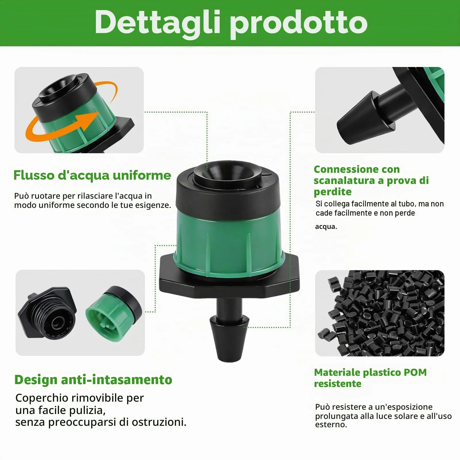 Kalolary 100 pezzi 1/4" Gocciolatori Regolabili Irrigazione a Goccia Verde - immagine 3