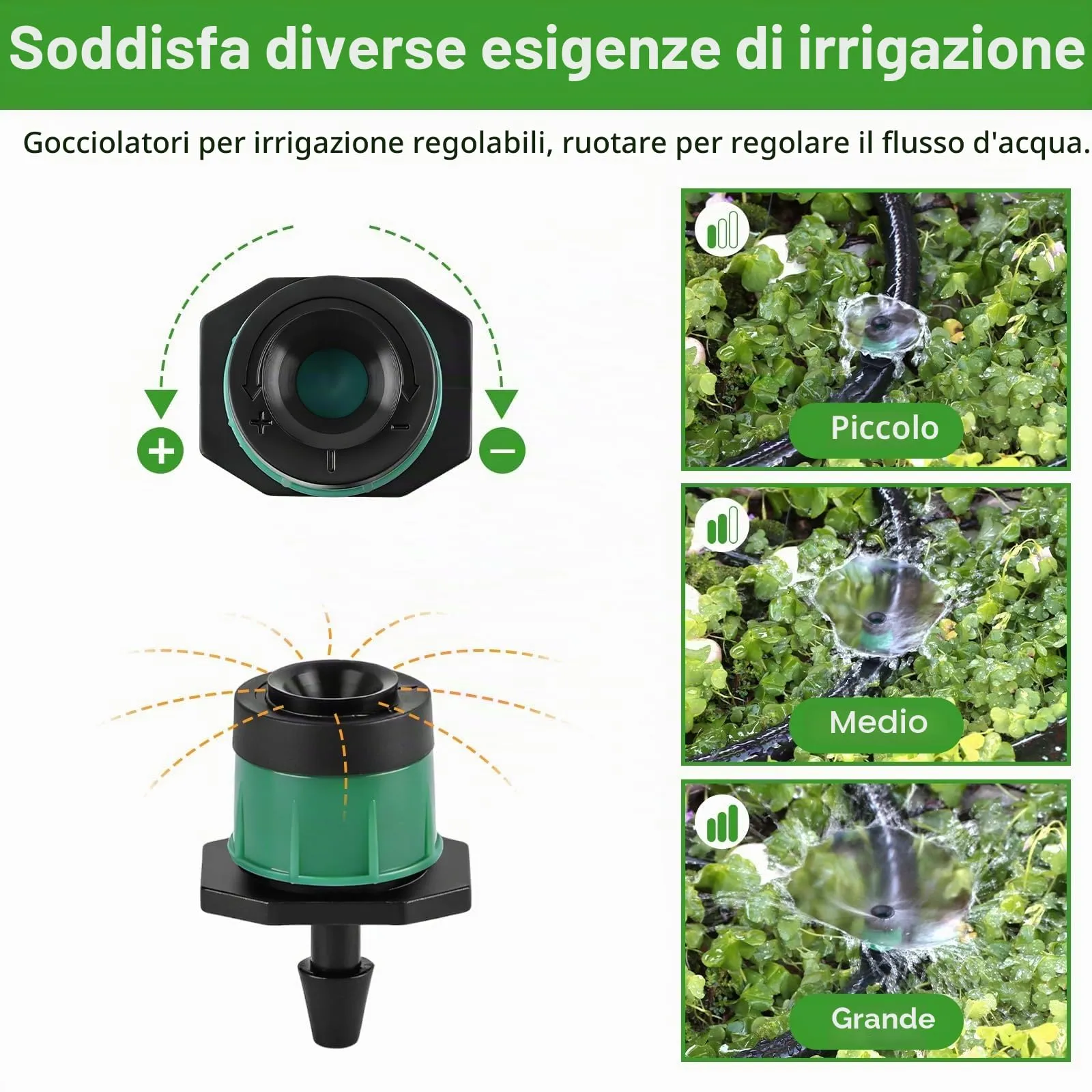 Kalolary 100 pezzi 1/4" Gocciolatori Regolabili Irrigazione a Goccia Verde - immagine 5