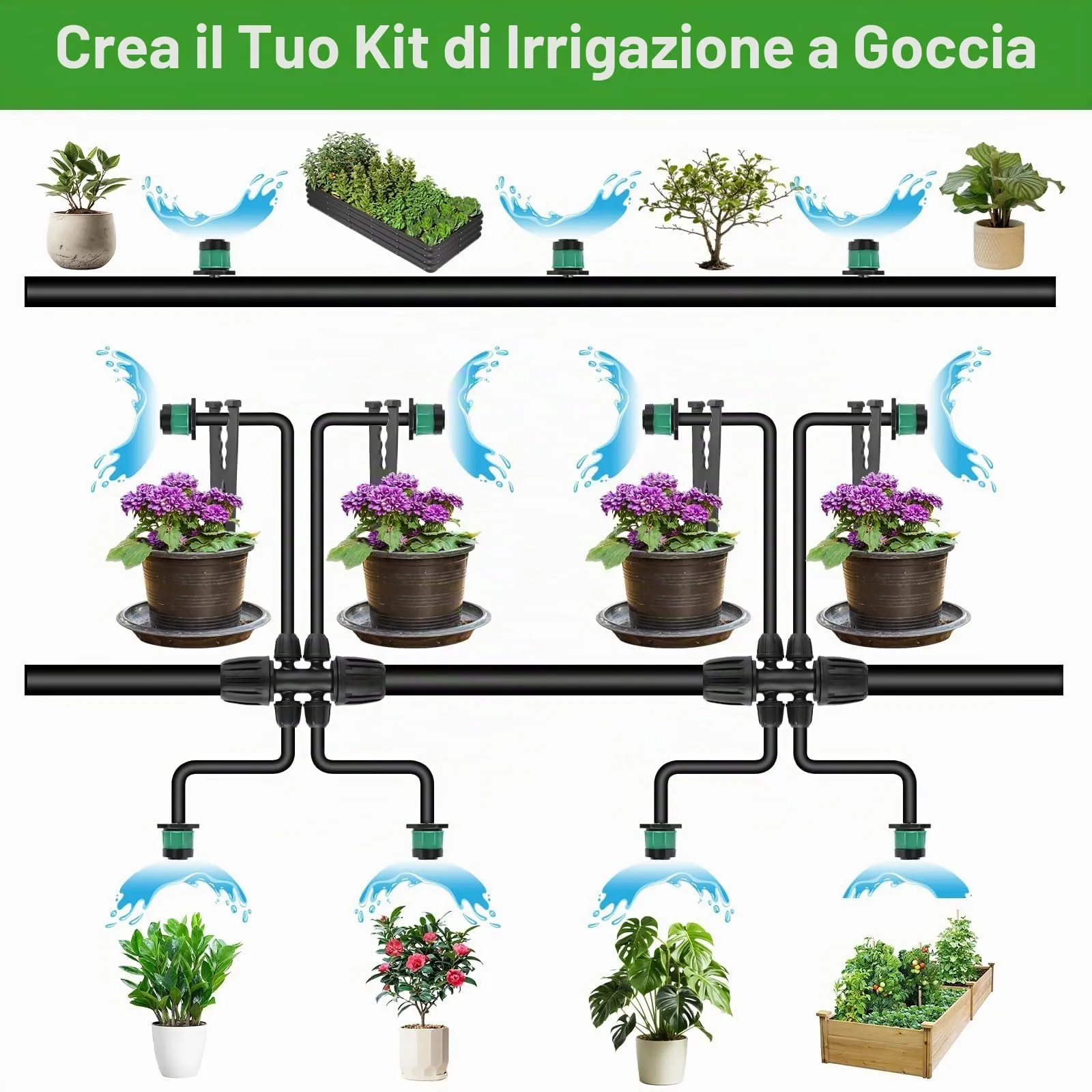 Kalolary 100 pezzi 1/4" Gocciolatori Regolabili Irrigazione a Goccia Verde - immagine 6