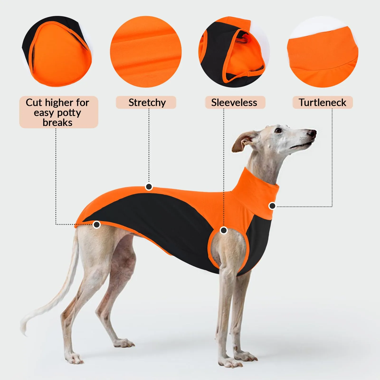 Maglitta Levrieri Italiani, Morbido Felpa Whippet Vestito Whippet Gilet Sottile Abbigliamento per Levrieri Italiani Magliette Parasole(Arancione, XS) - immagine 4